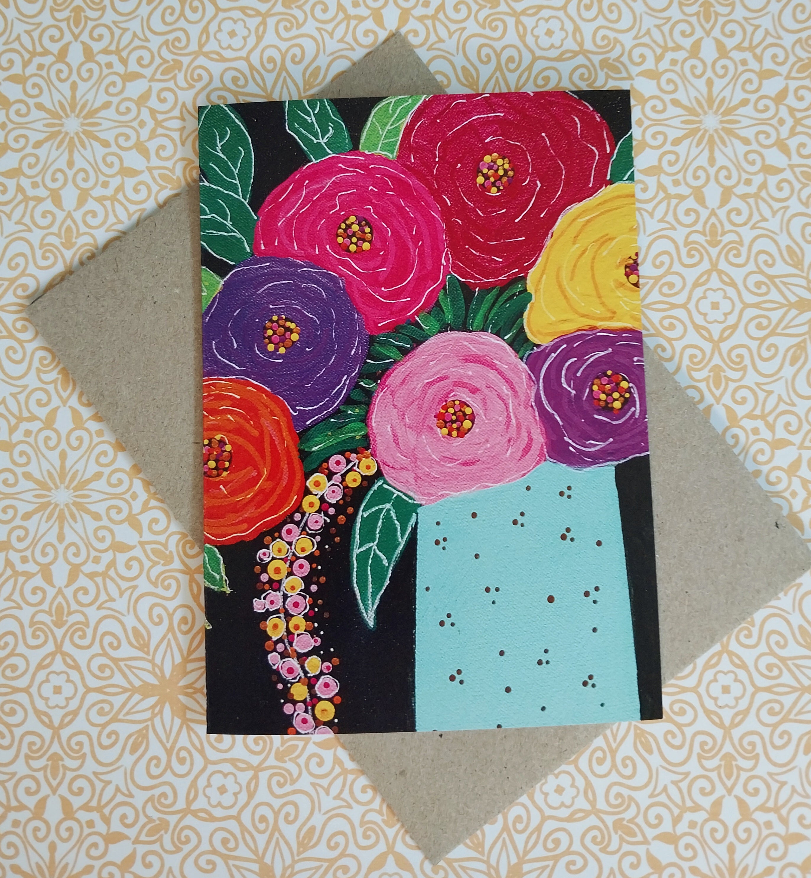 Colourful Blooms Blank Greeting Card