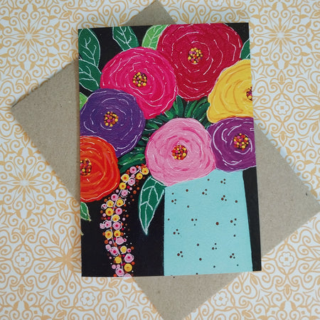 Colourful Blooms Blank Greeting Card