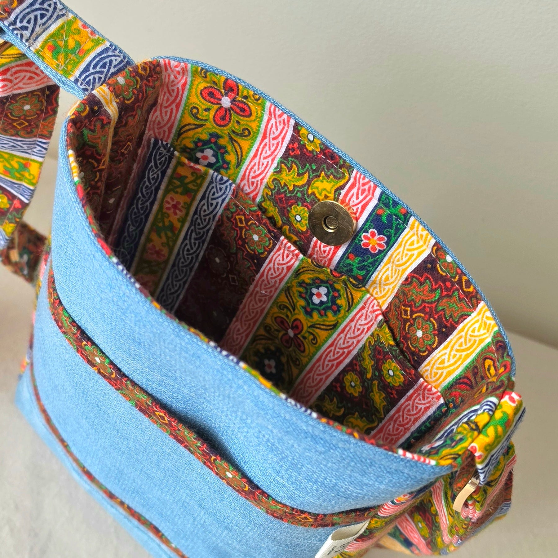 Upcycled Crossbody Denim Jeans bag made with 100% Pre-loved fabrics