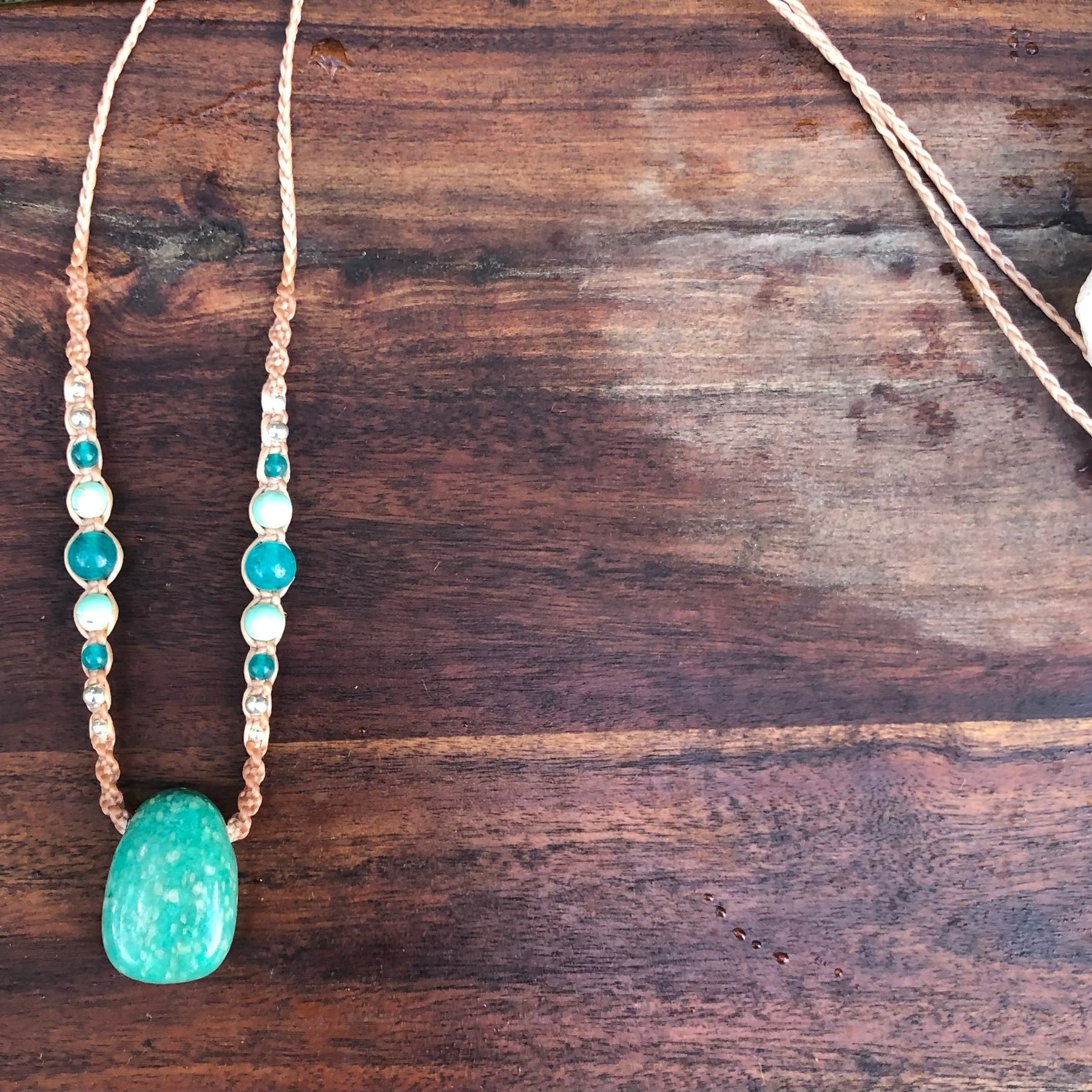 Amazonite Pendant, necklace macrame beaded adjustable boho