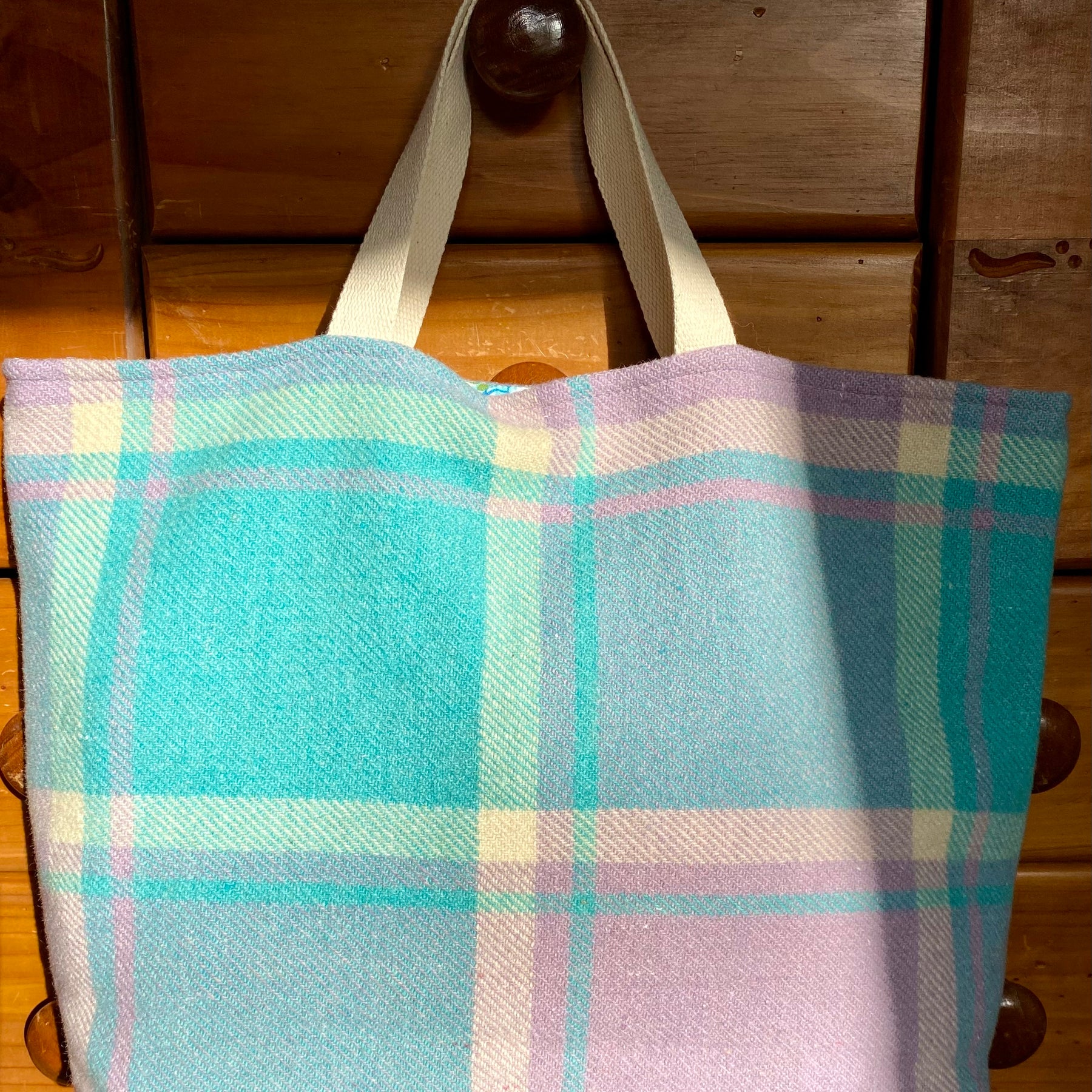 Upcycled Woollen Blanket - Market Tote - Blue/lilac