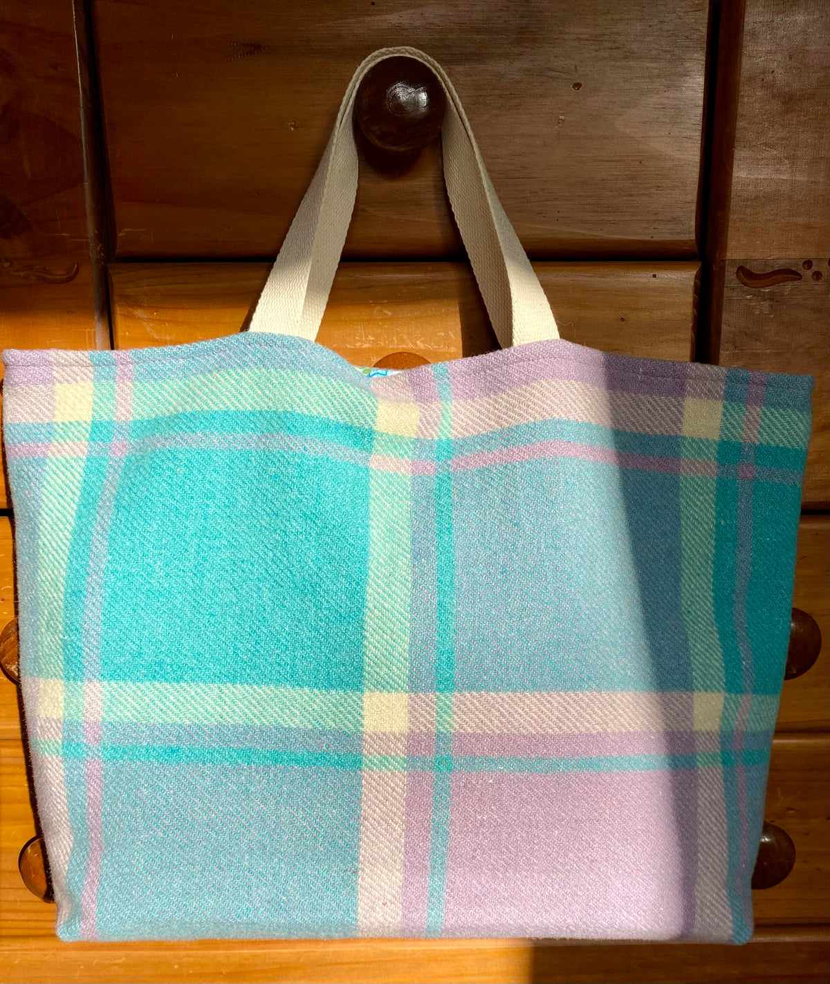 Upcycled Woollen Blanket - Market Tote - Blue/lilac