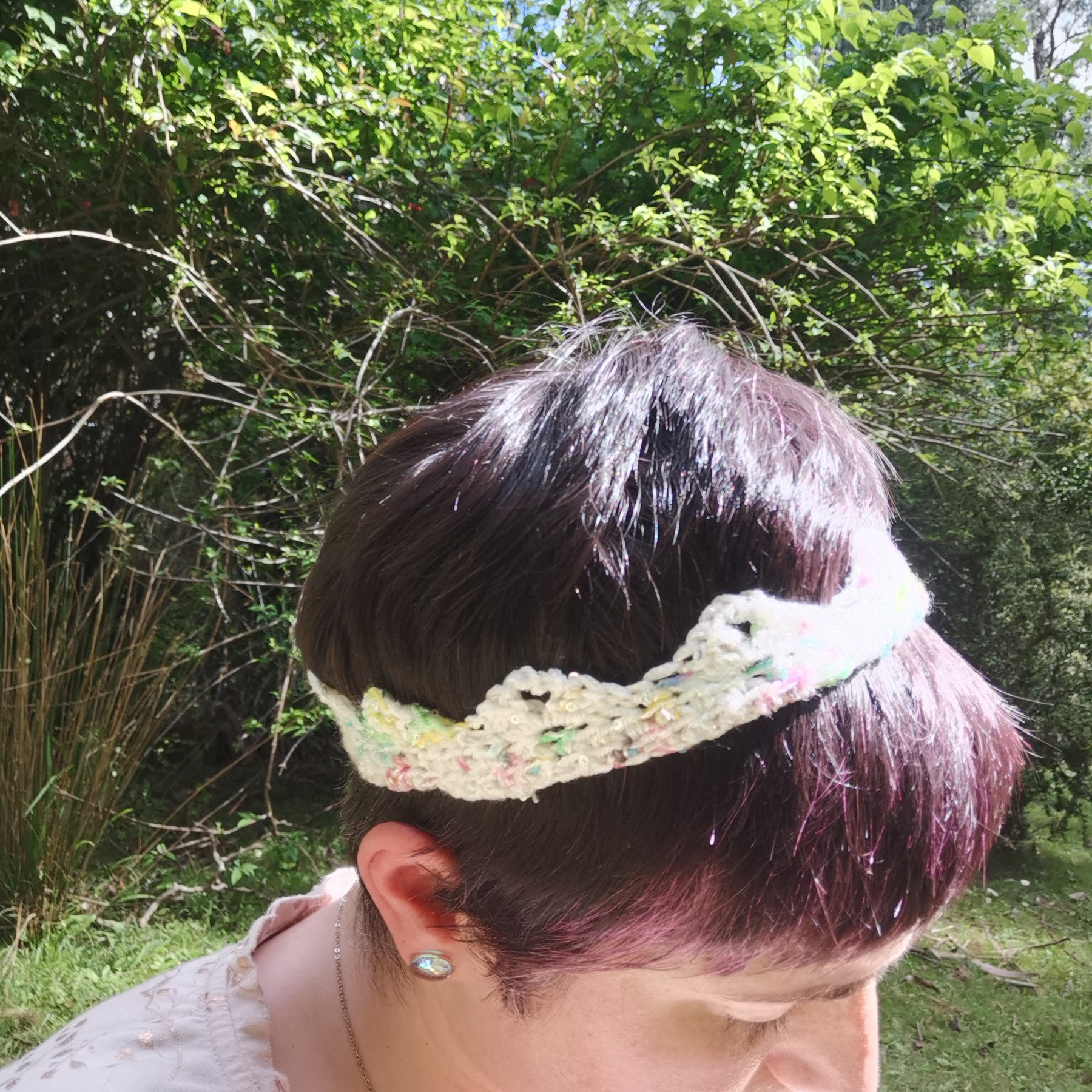 Multicolour Sparkle Crochet Crown Headband