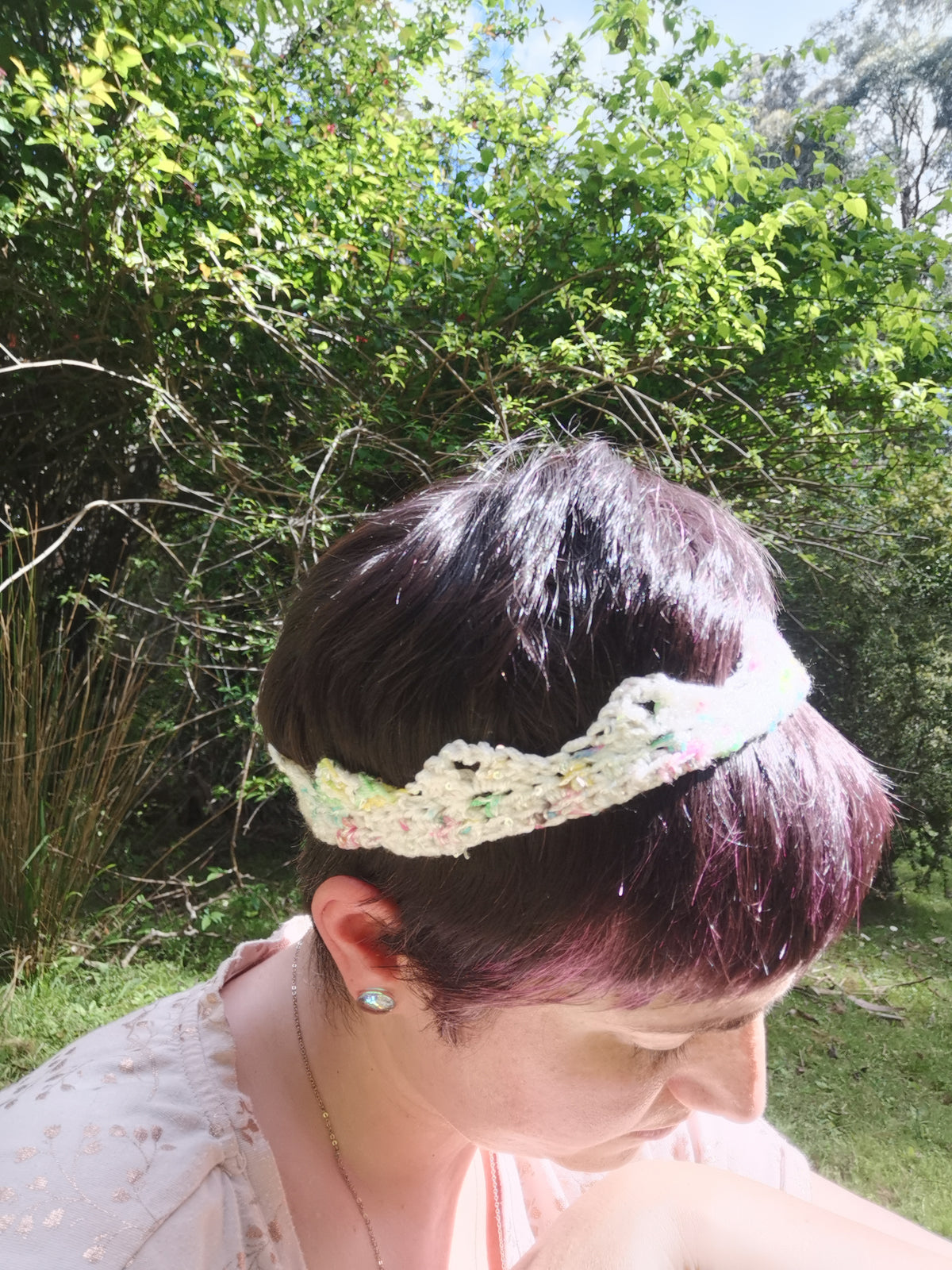 Multicolour Sparkle Crochet Crown Headband