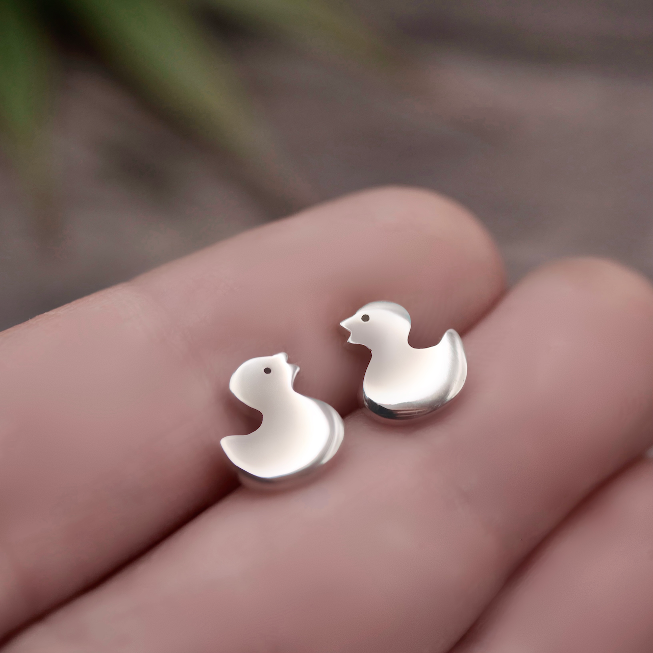 Ducky Studs - Handmade Sterling Silver Rubber Duck Earrings by Purplefish Designs