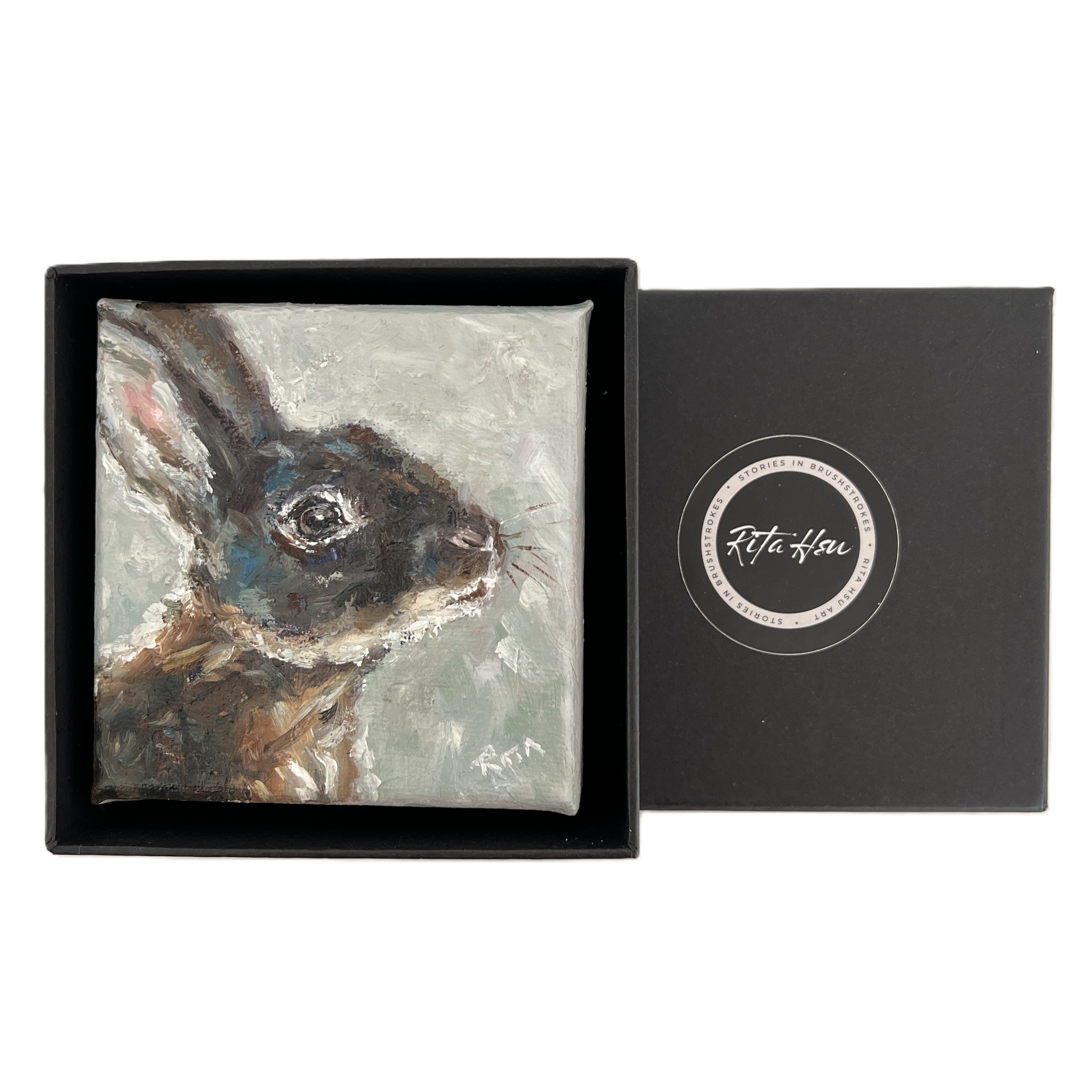 Little Black Rabbit – Original Miniature Bunny Painting