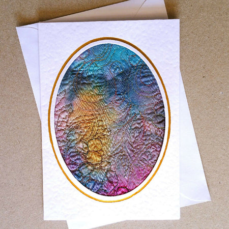 Free motion embroidery on dyed silk Card #2