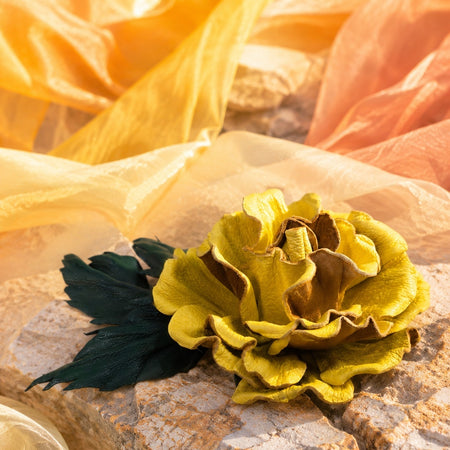 Leather Rose “Golden Olive”  Brooch Flower,  Hair/Hat  Clip