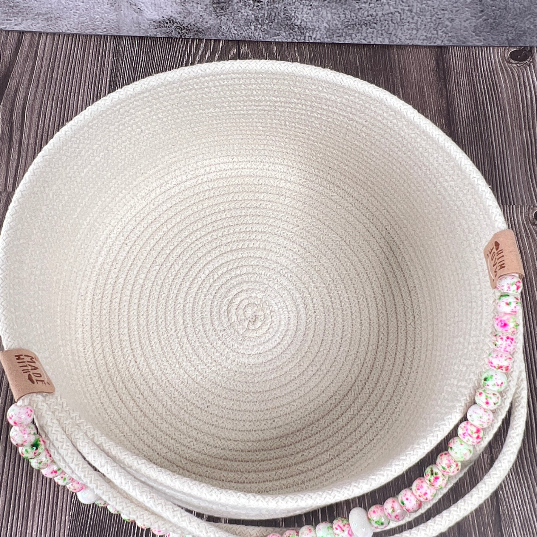 Rope Basket with Decorative Bead Detail