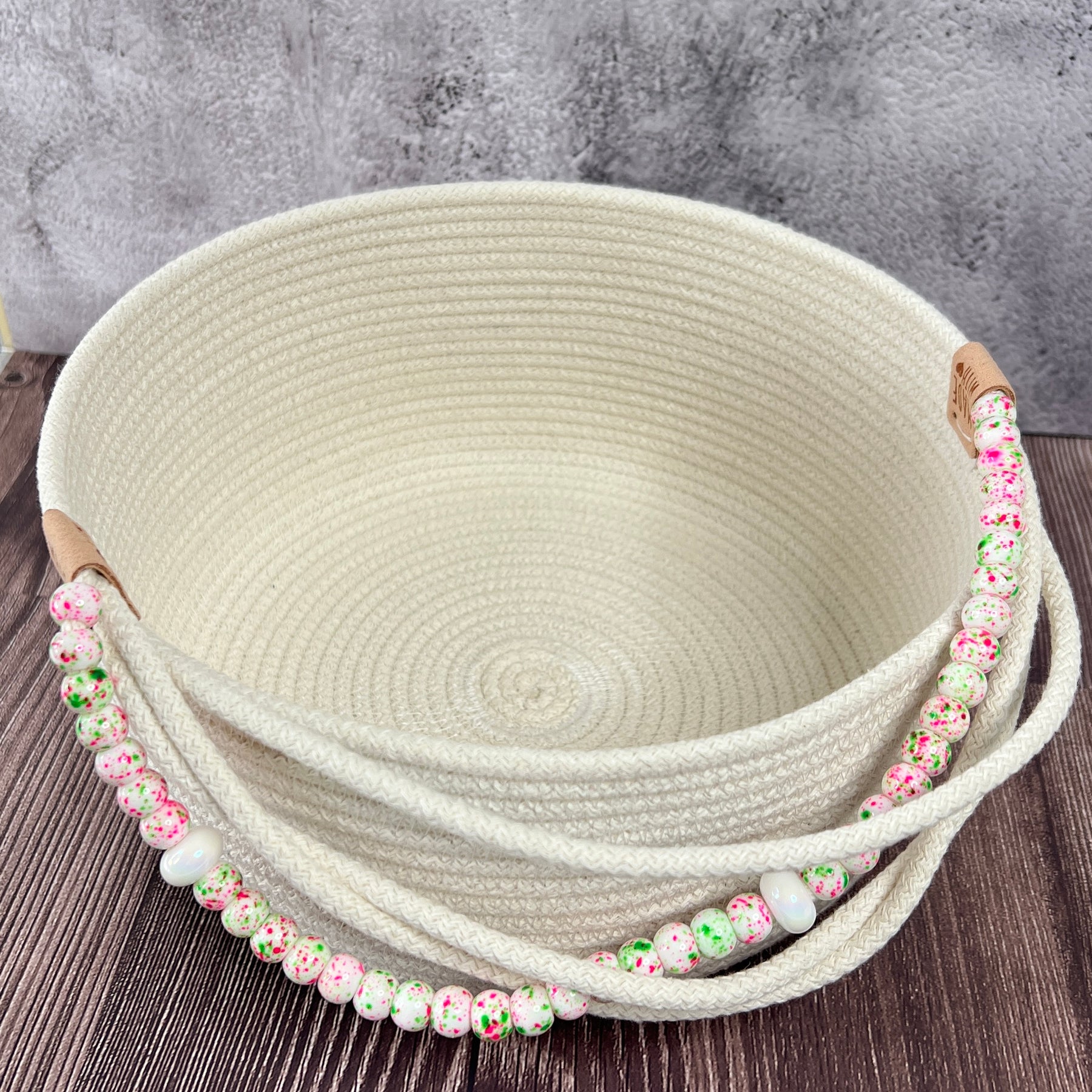 Rope Basket with Decorative Bead Detail