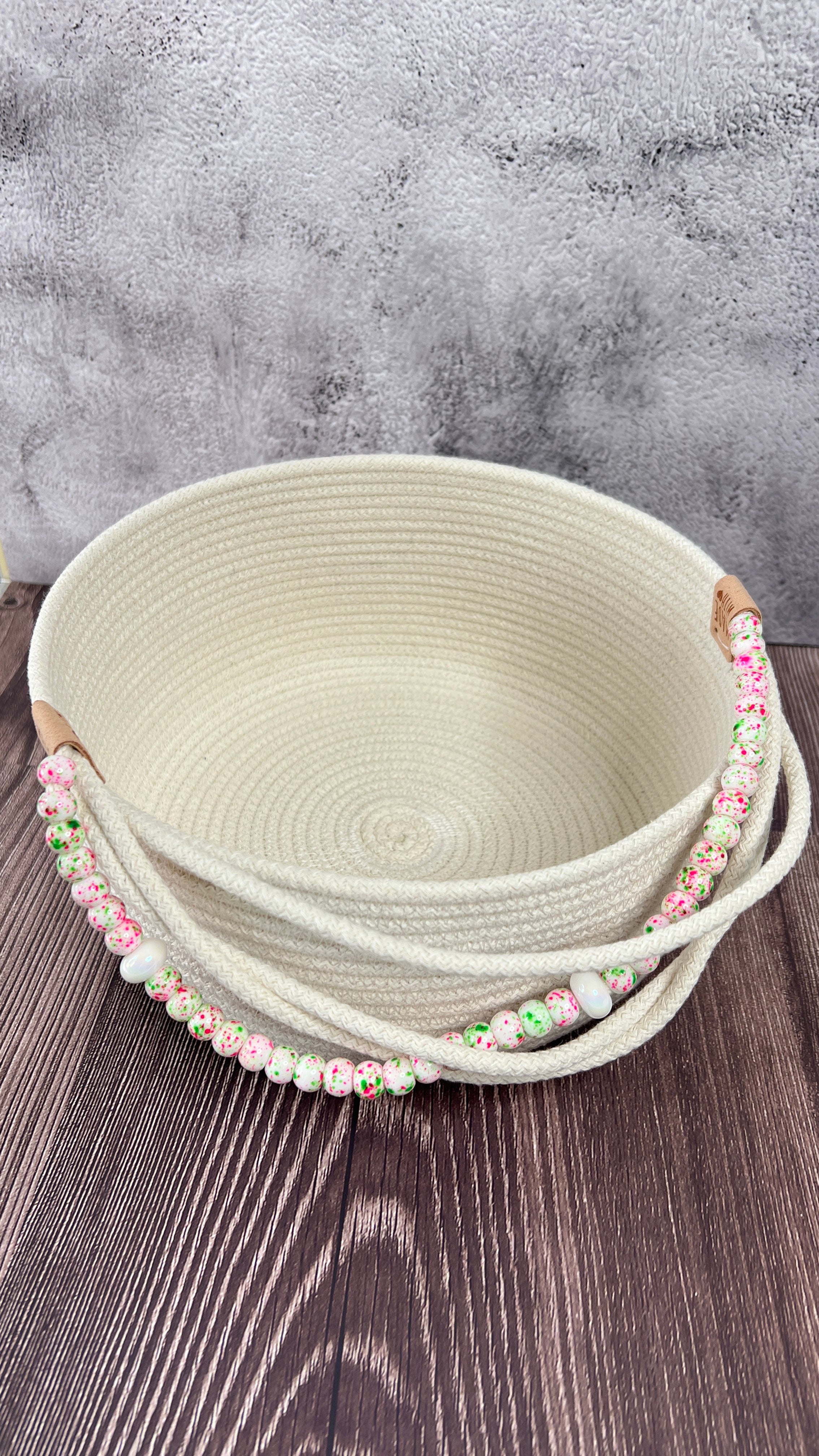 Rope Basket with Decorative Bead Detail
