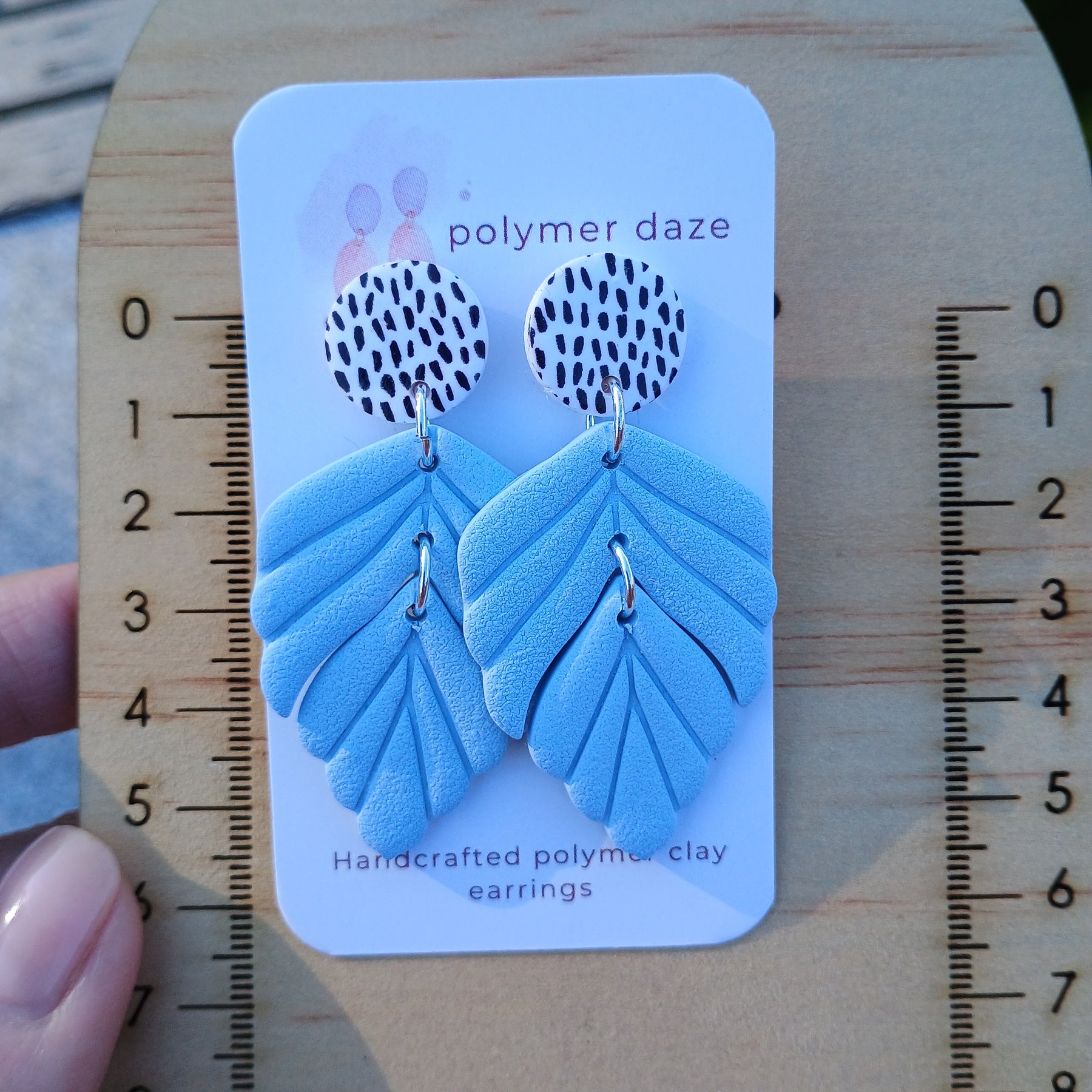 Leaf dangle earrings with painted stud top