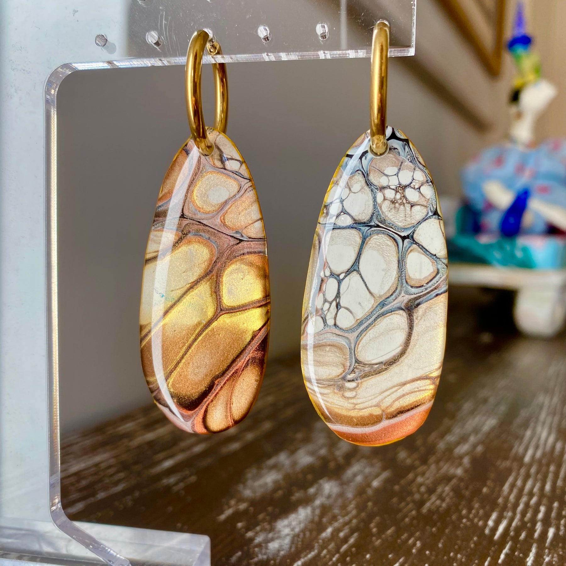 Chocolate Copper and Gold Hoop Earrings