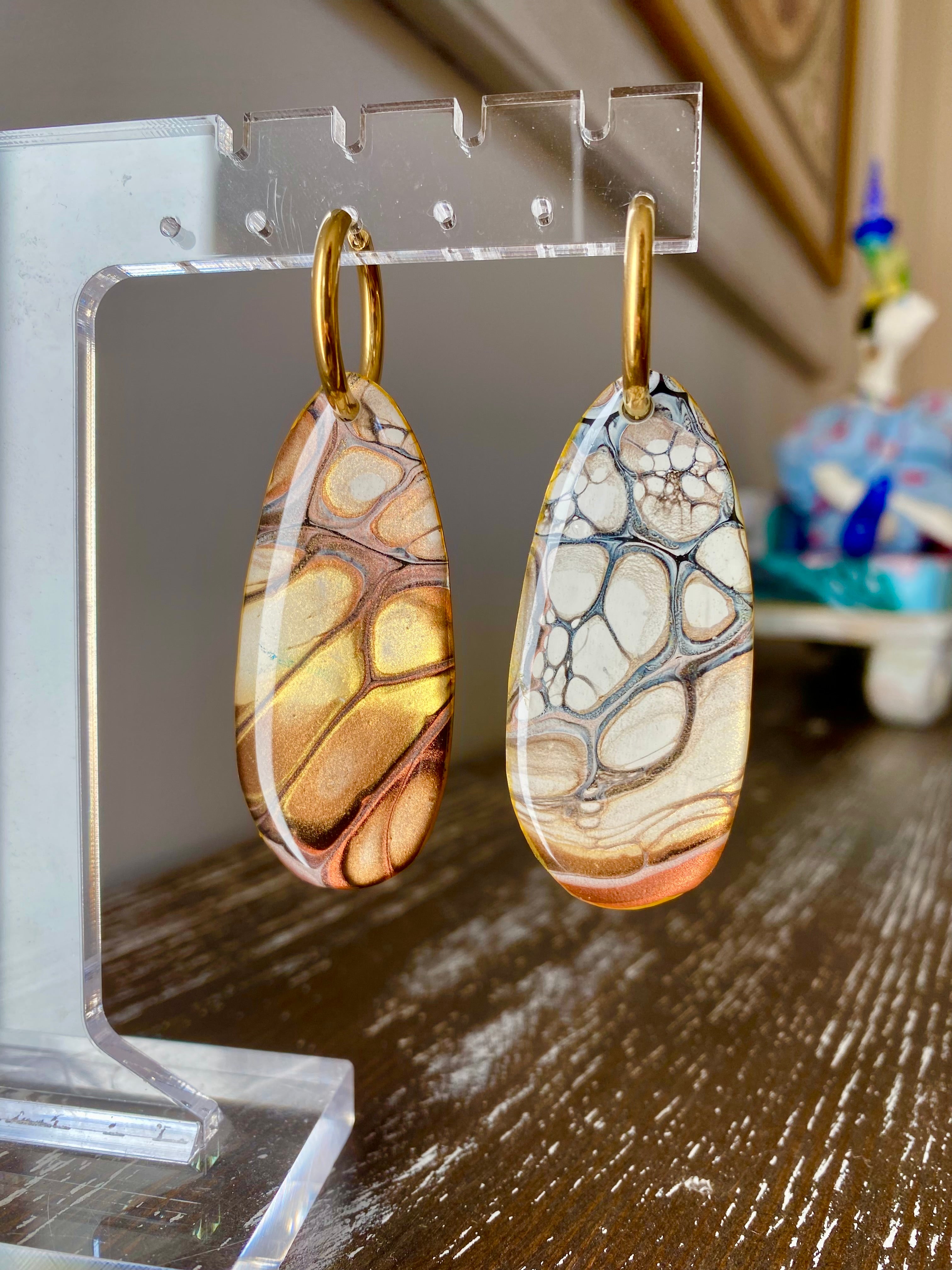 Chocolate Copper and Gold Hoop Earrings