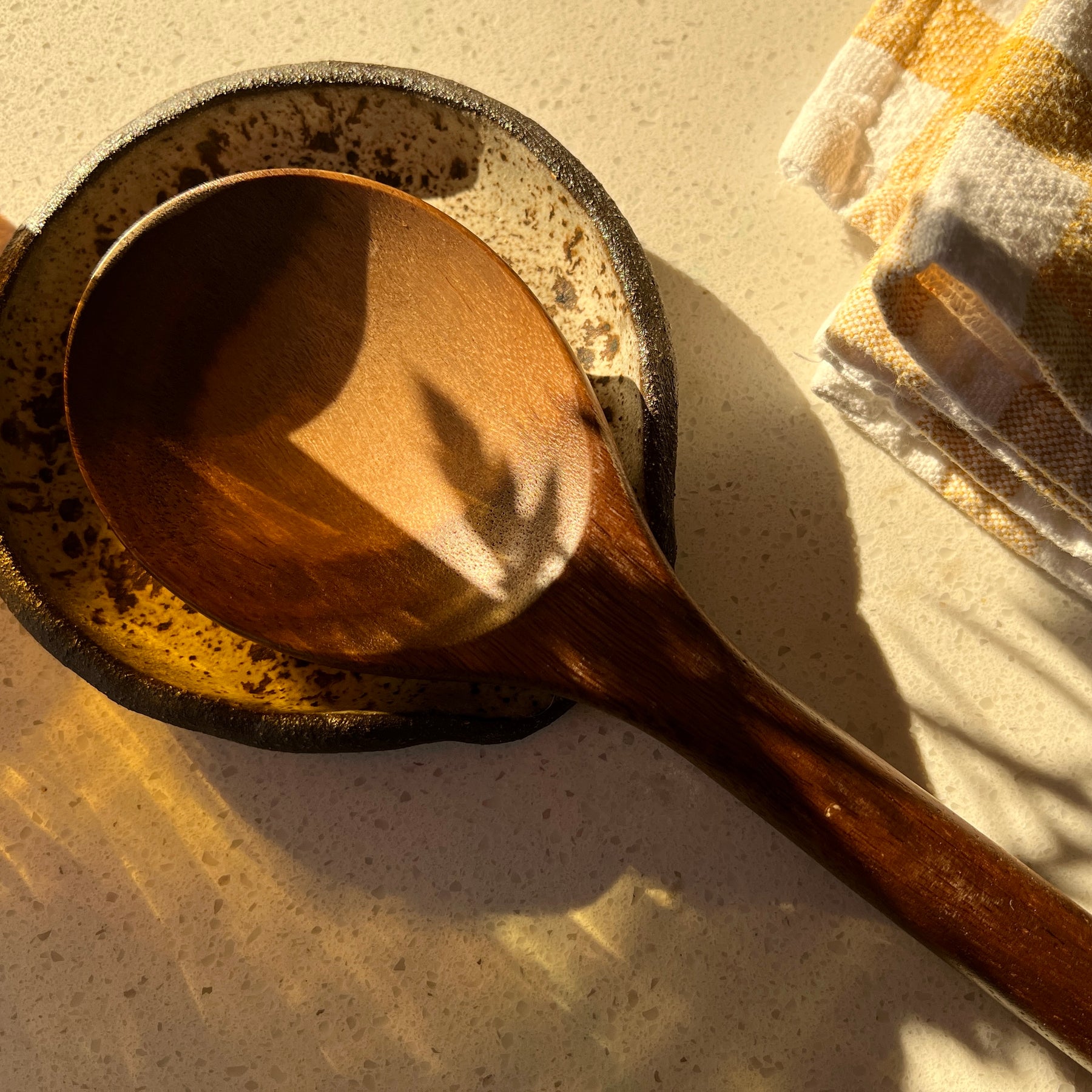 Handmade Ceramic Spoon Rest – Winter Woods Collection, Rustic Speckled Stoneware, Artisan Pottery