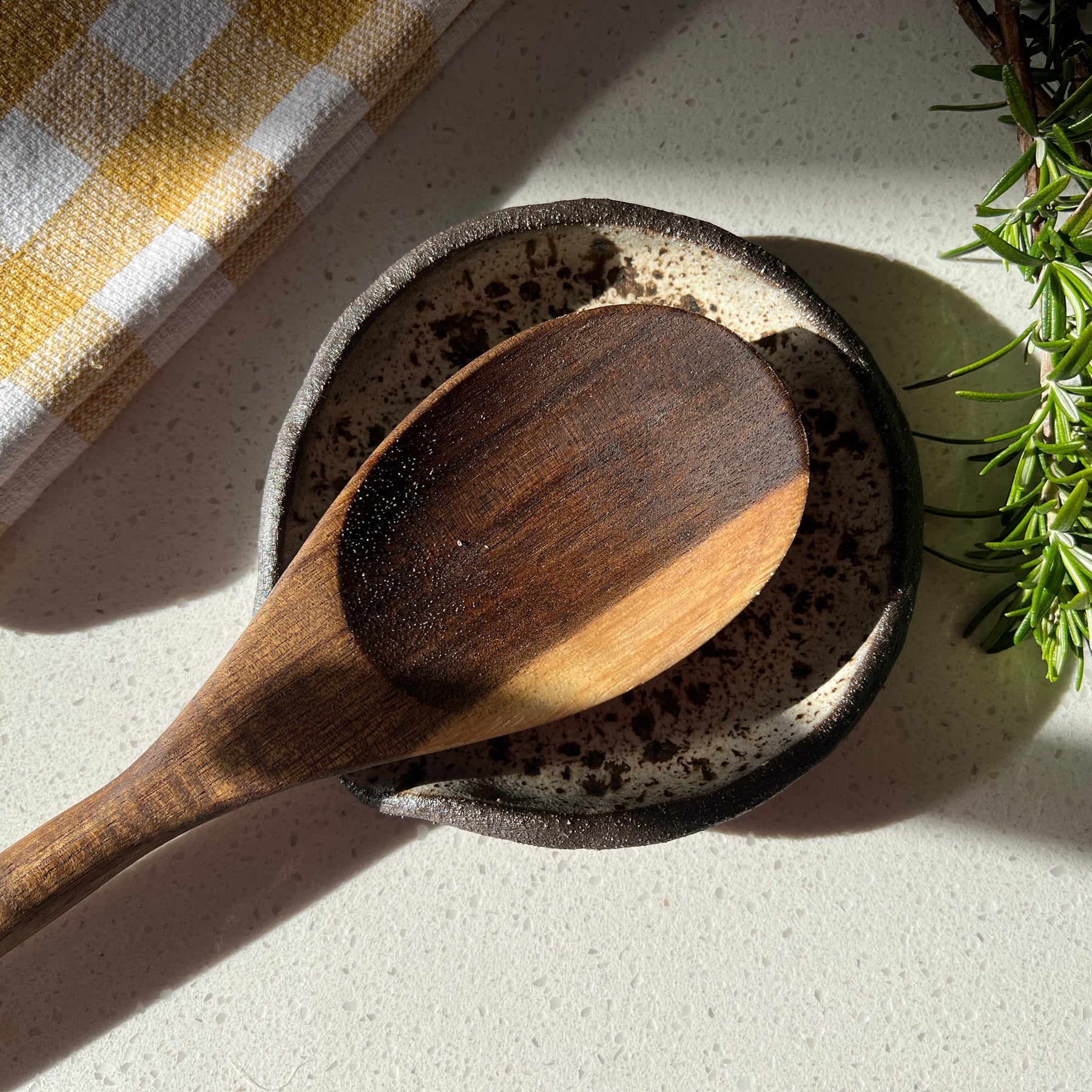 Handmade Ceramic Spoon Rest – Winter Woods Collection, Rustic Speckled Stoneware, Artisan Pottery