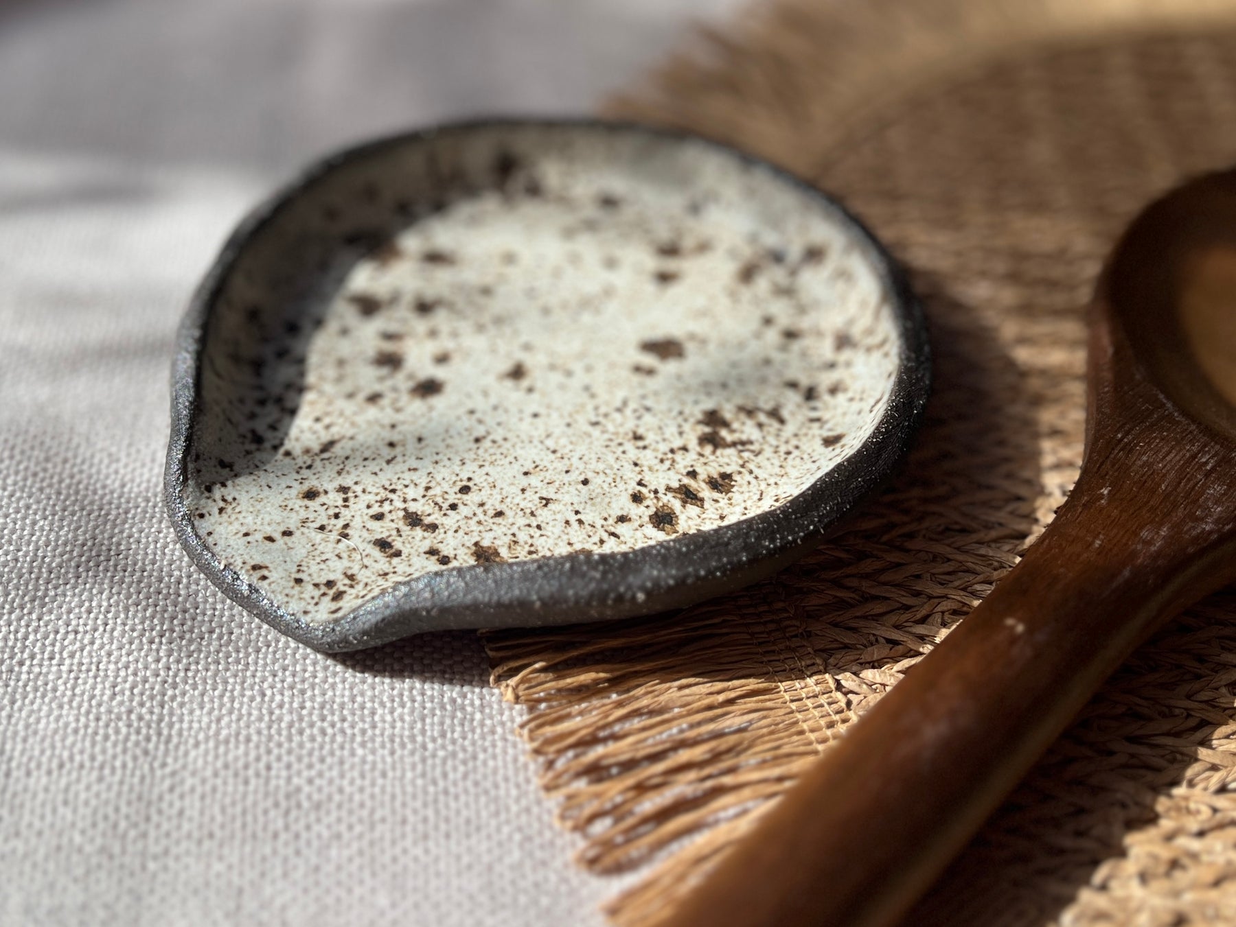 Handmade Ceramic Spoon Rest – Winter Woods Collection, Rustic Speckled Stoneware, Artisan Pottery