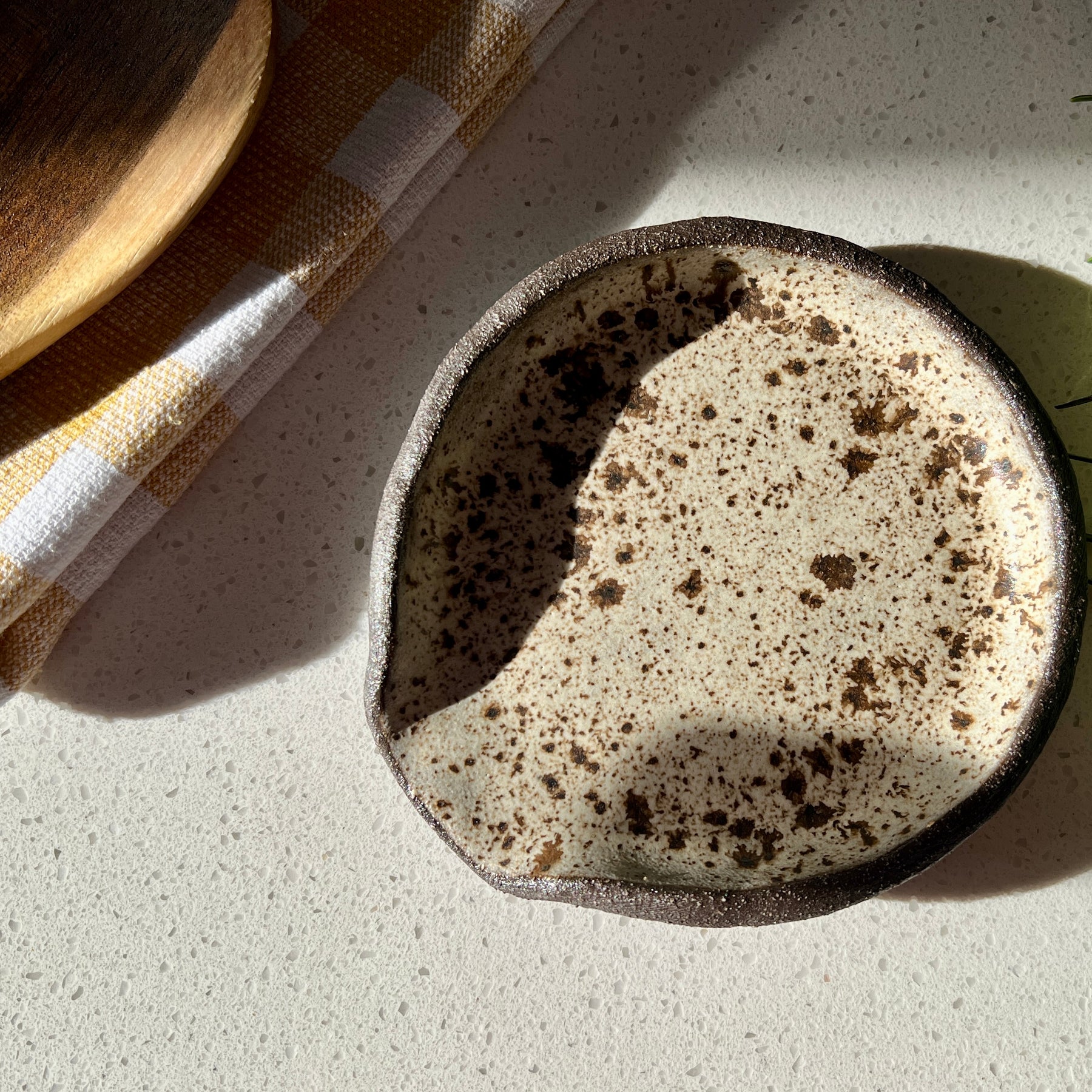Handmade Ceramic Spoon Rest – Winter Woods Collection, Rustic Speckled Stoneware, Artisan Pottery
