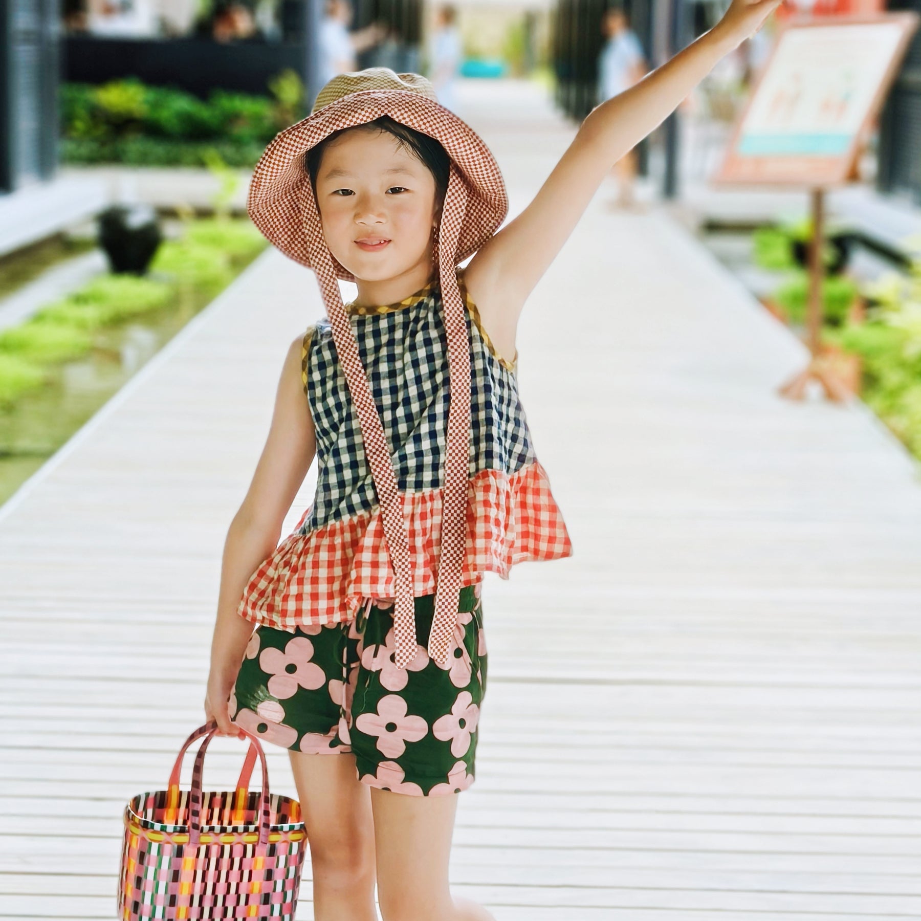 Kids Summer Reversible Sun, Gingham Kids Sun Hat