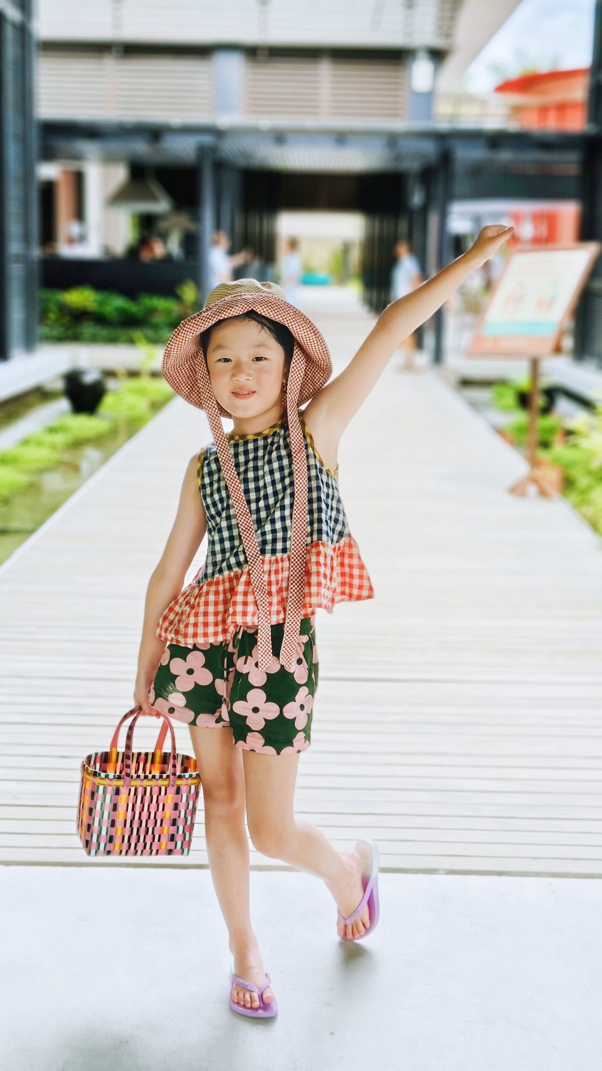 Kids Summer Reversible Sun, Gingham Kids Sun Hat