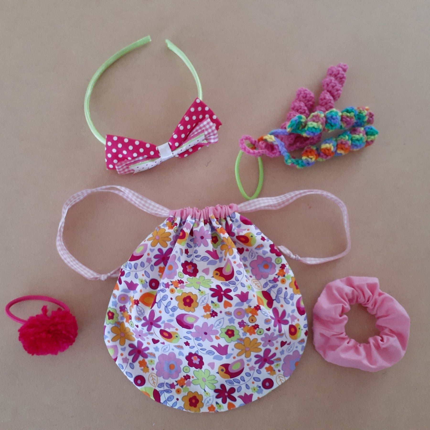 Children's Drawstring Bag with Hair Accessories