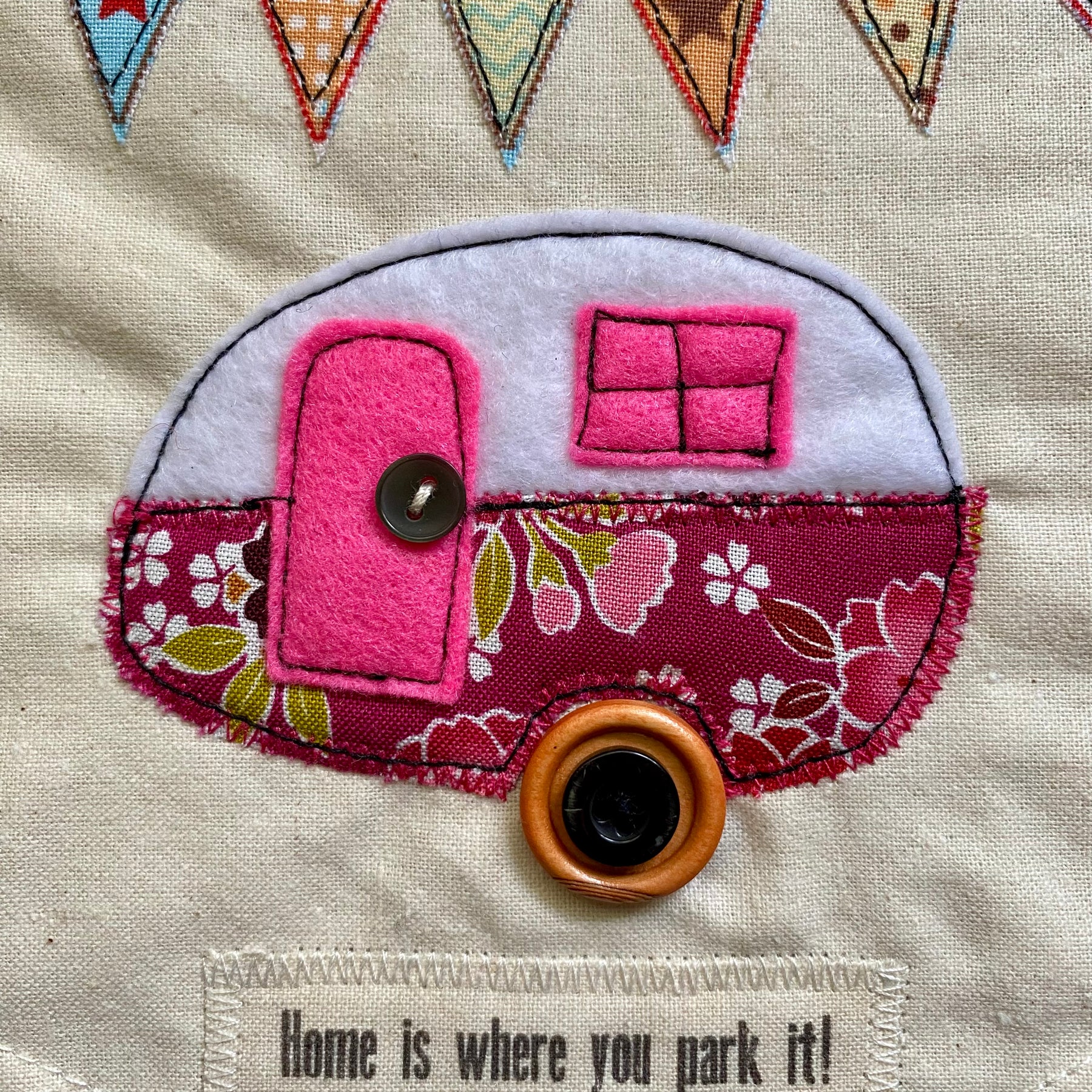 Caravan Banner - Home is where you park it! Pink