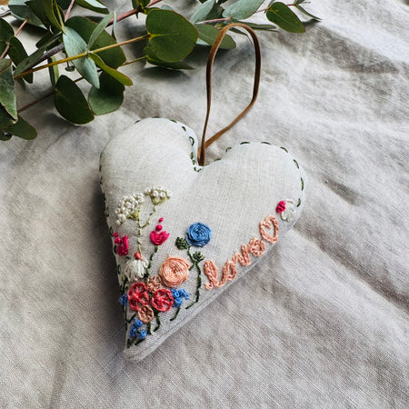 Hand Embroidered Keepsake Heart filled with Australian wool - love