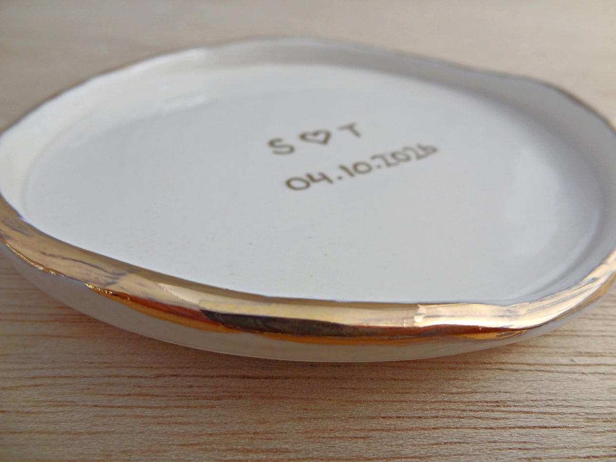 Personalised ring dish with gold or silver rim, Custom Wedding Gift, Anniversary Gift