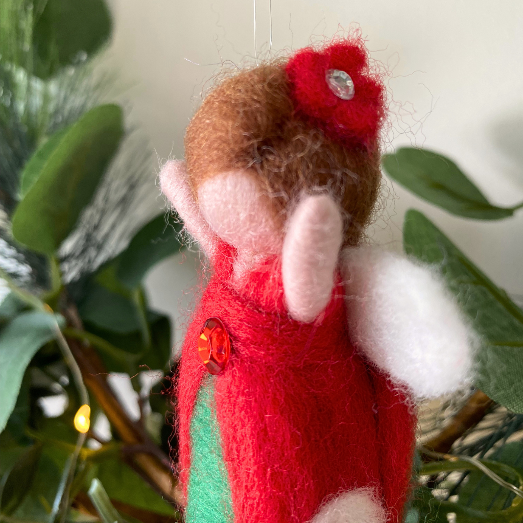 Holly Guardian of Christmas Joy | Handcrafted Needle Felted Wool Christmas Fairy Ornament | Flower Guardian Collection