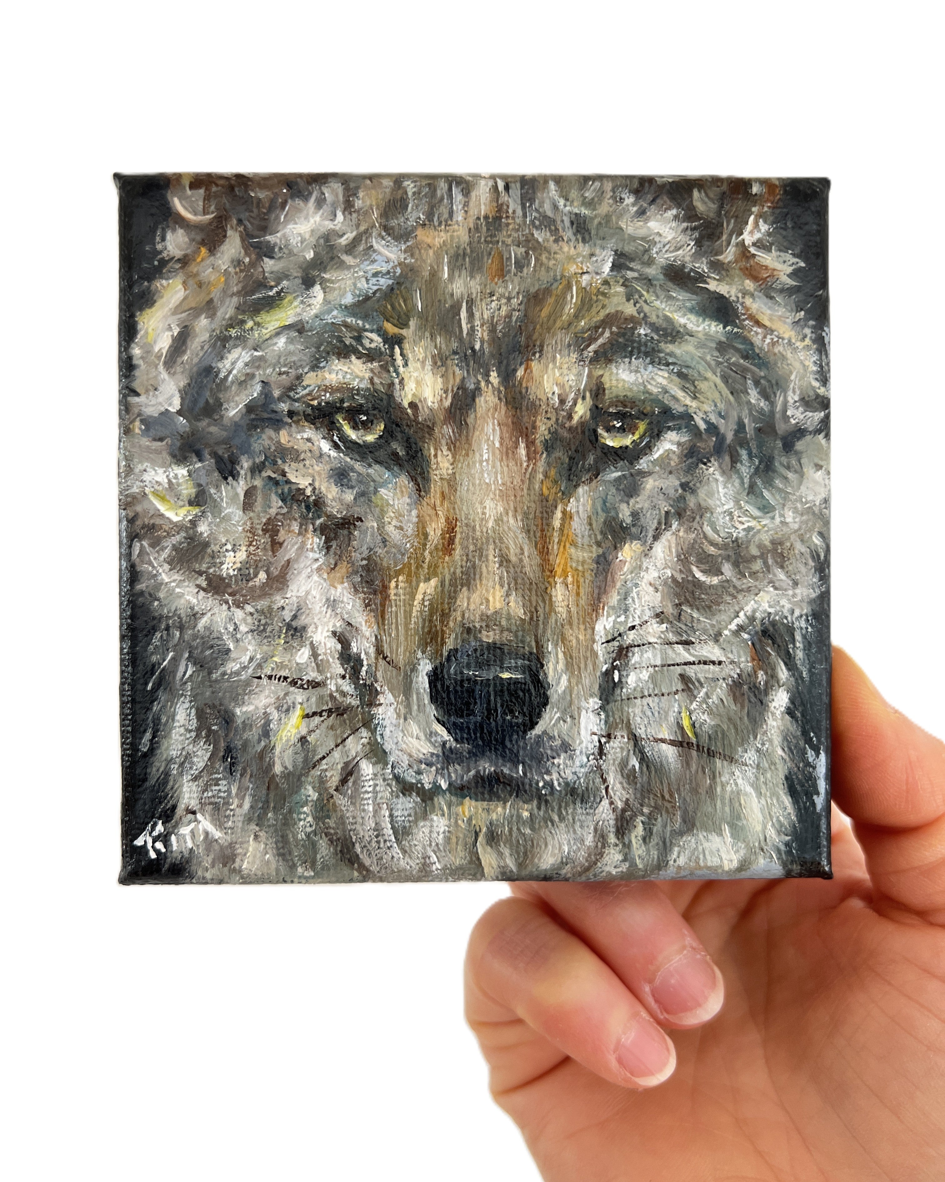 Noble Gaze – Original Miniature Wolf Painting