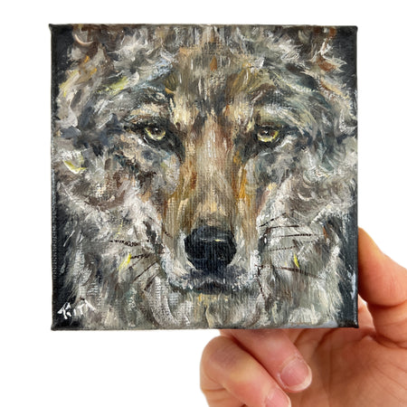 Noble Gaze – Original Miniature Wolf Painting
