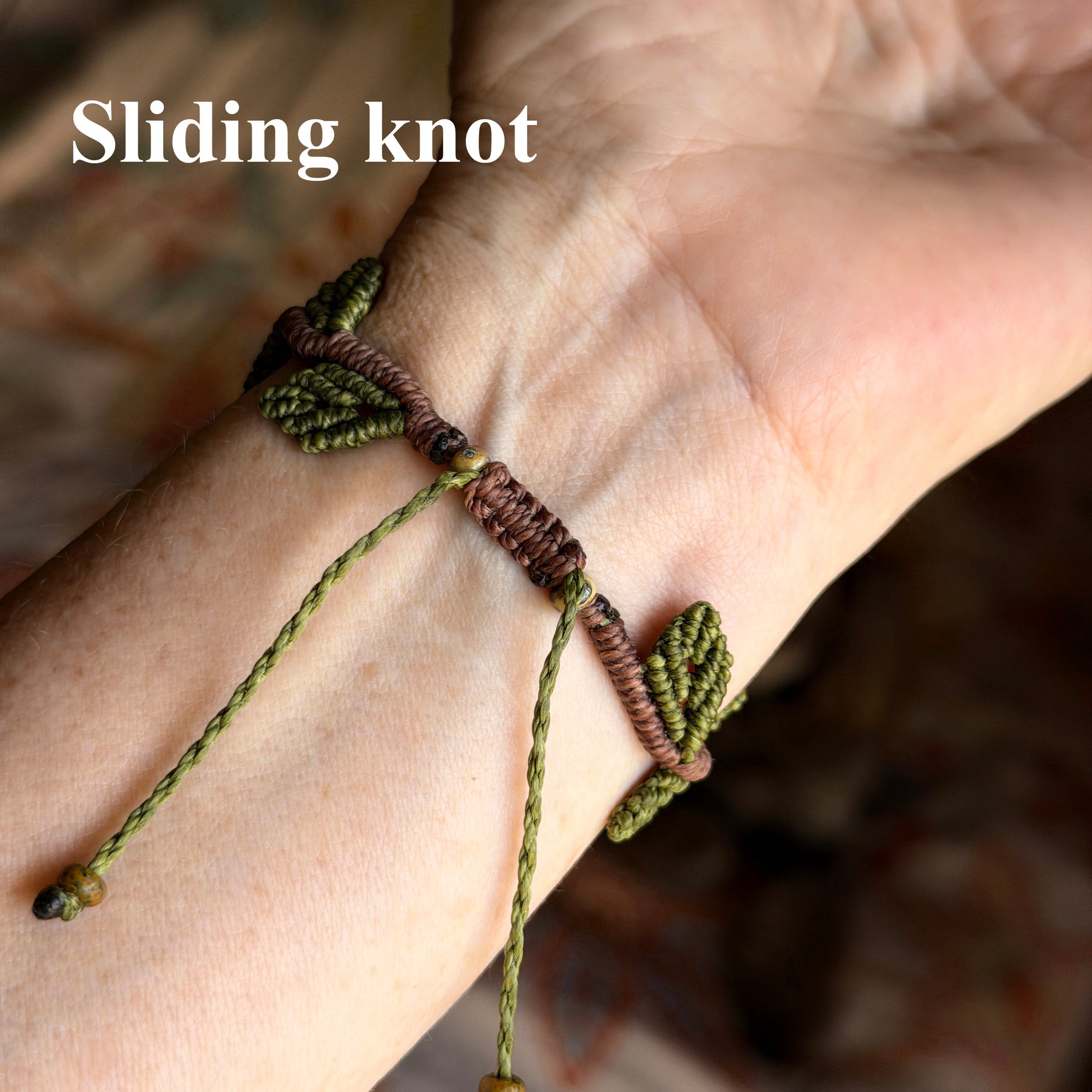 Macrame Brown Vine with Green Leaf - earthy forest fae collection