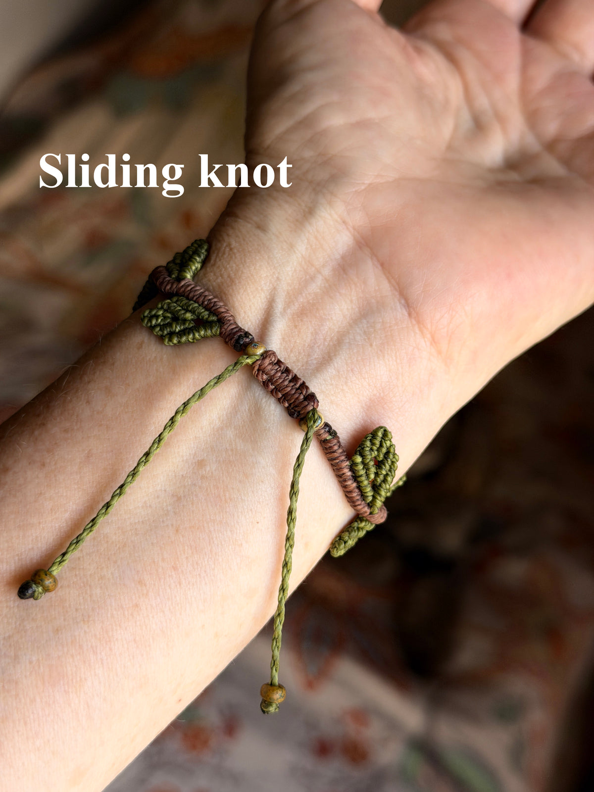 Macrame Brown Vine with Green Leaf - earthy forest fae collection