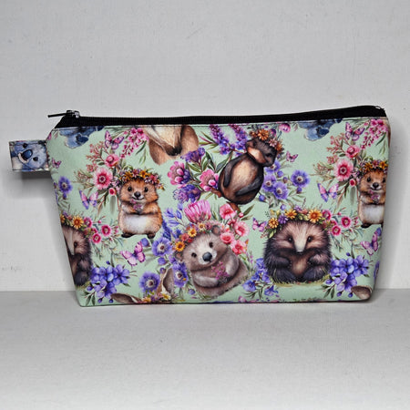 Zippered Pouch with Aussie Animals and Wildflowers, size Large