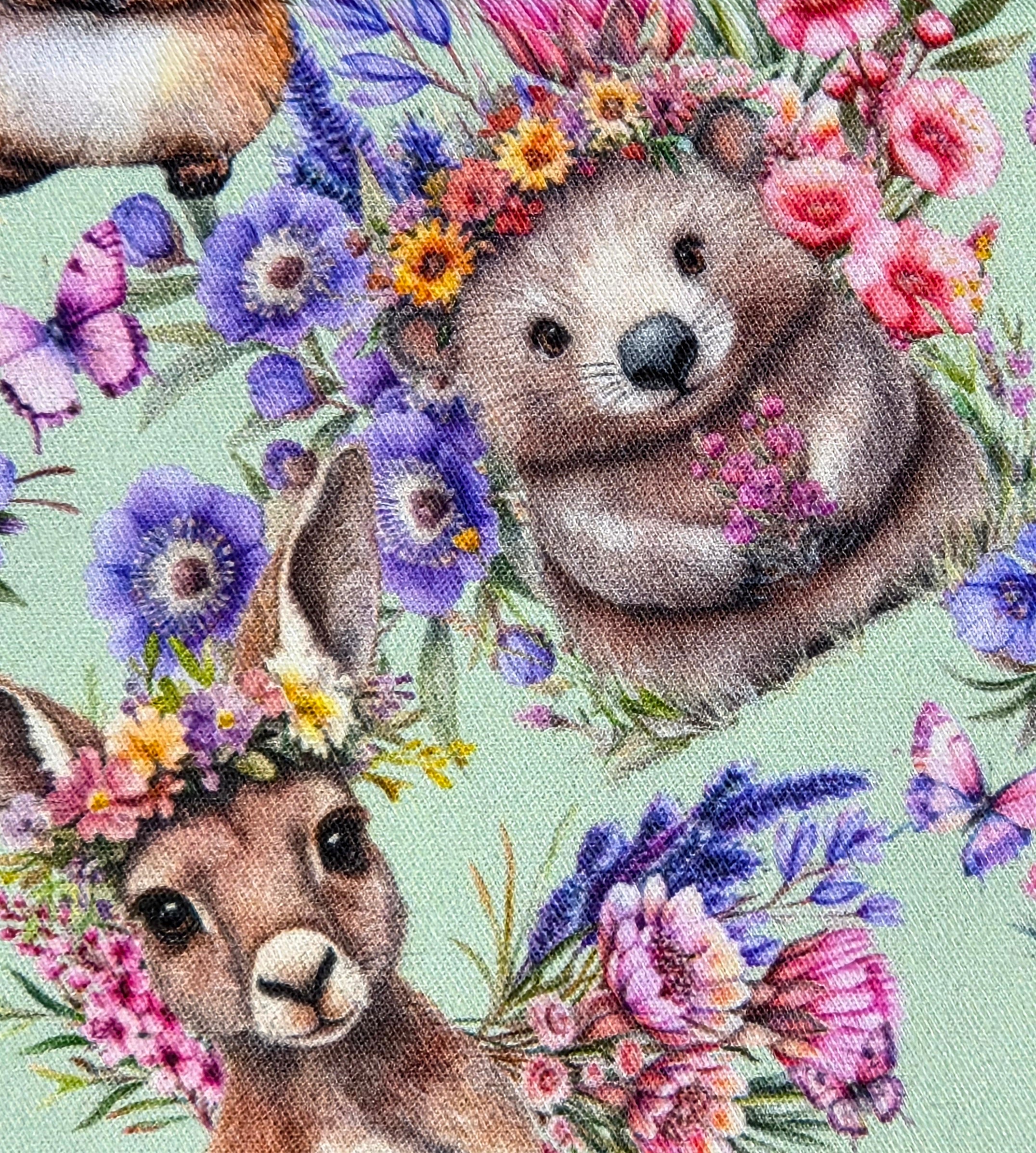 Zippered Pouch with Aussie Animals and Wildflowers, size Large