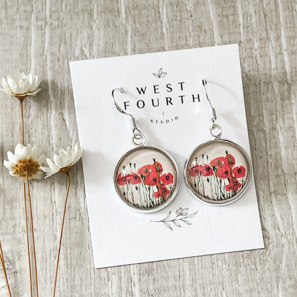 Field of Poppy Earrings • Available in Hooks, Studs or Clip On Earrings