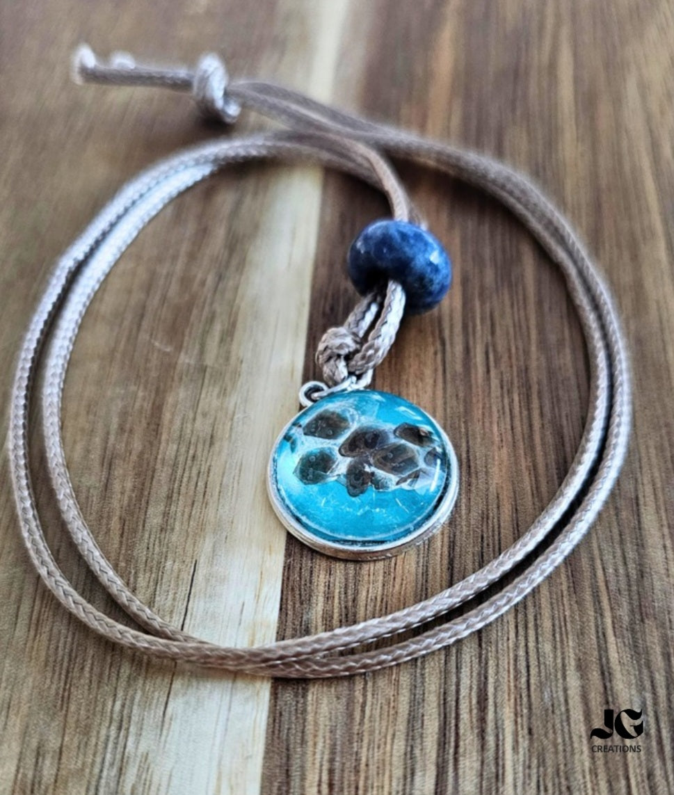 Hand-Painted Snakeskin Pendant Necklace with Sodalite Topper