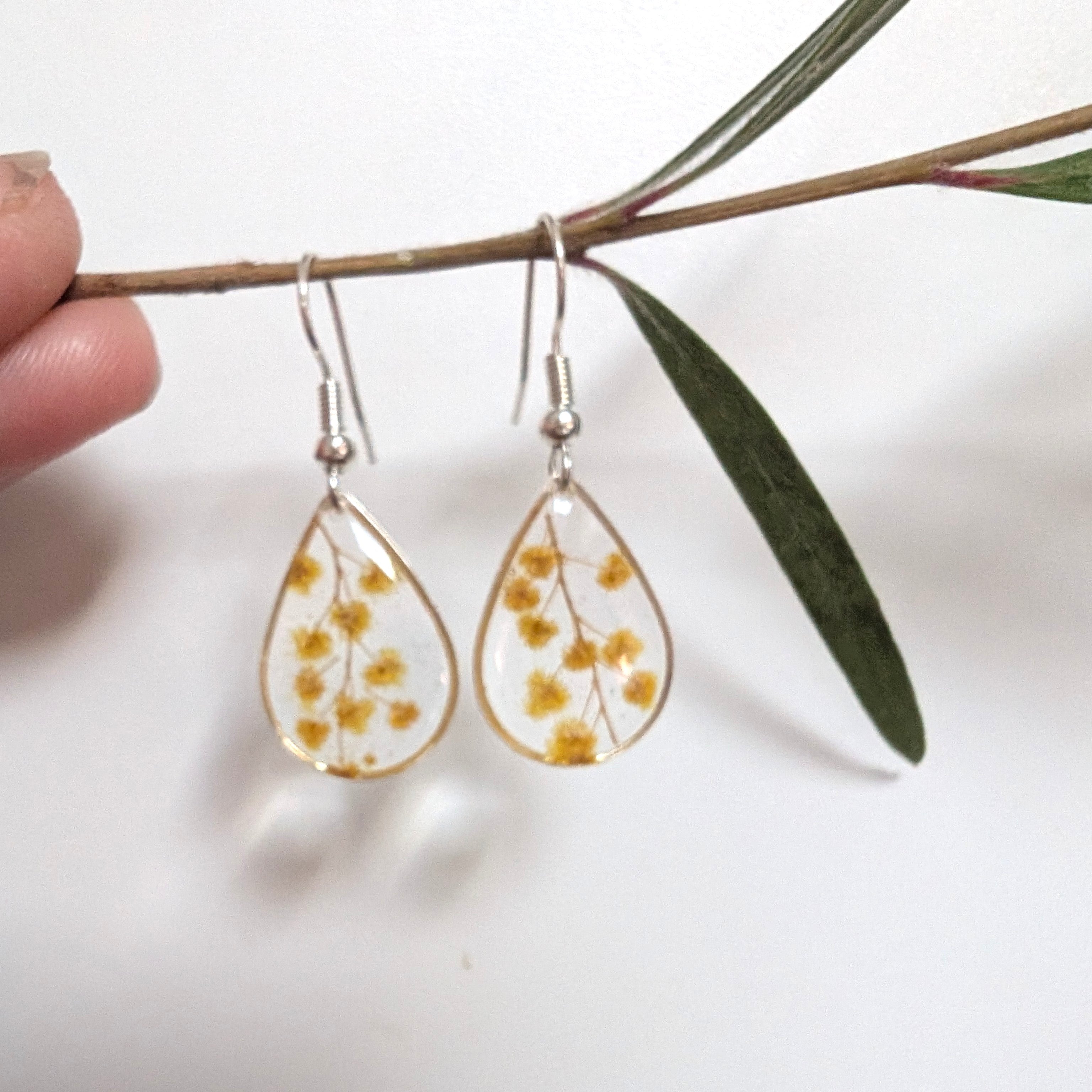 Dainty wattle teardrop Aussie earrings
