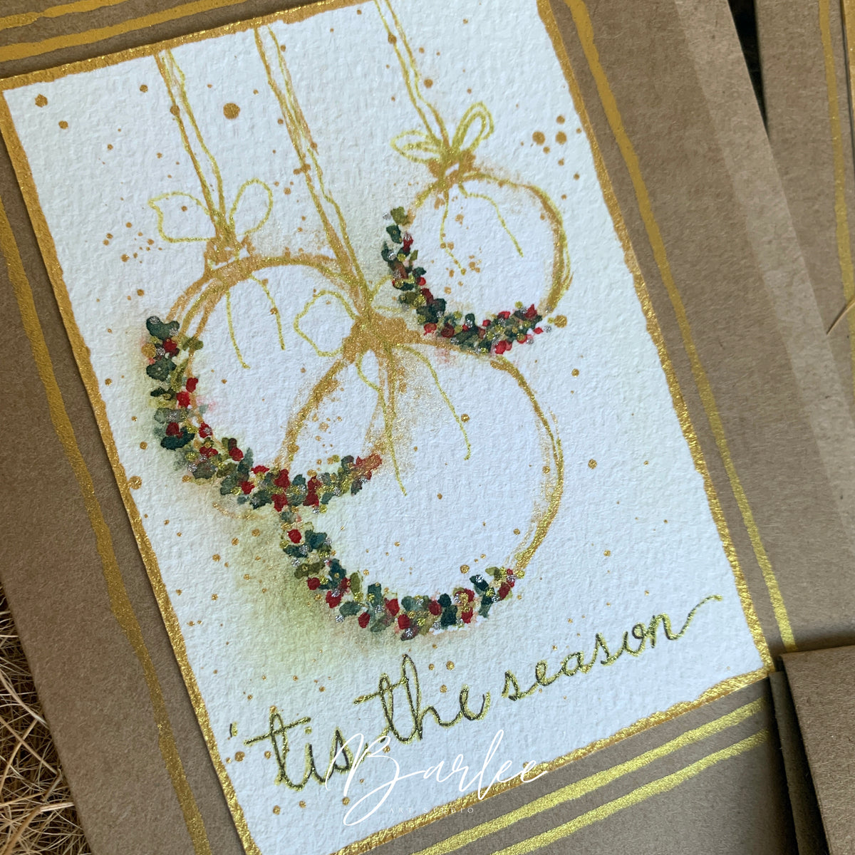 Set of 4 Hand-Painted Christmas Cards - One-of-a-Kind.
