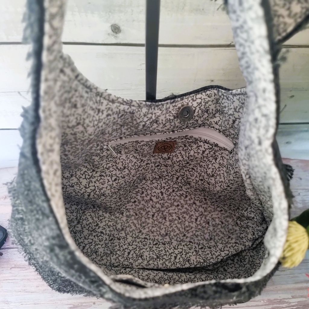 Sadie Jane Upcycled Charcoal Shaggy Hobo Bag