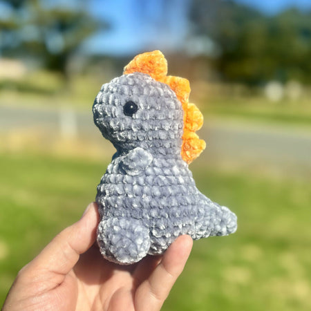 Dinosaur Small Chubby Soft Crochet Toy Grey Orange