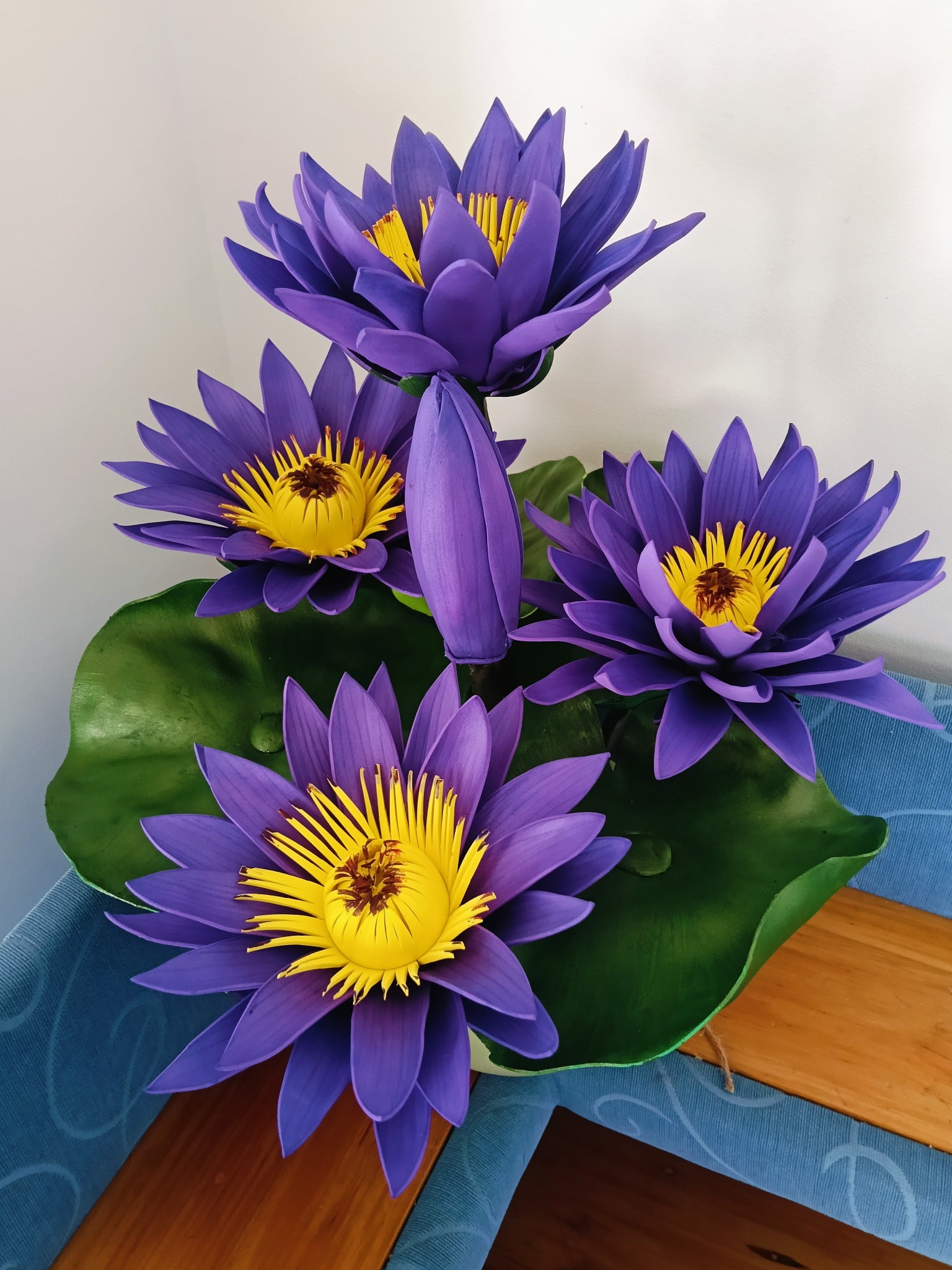 Purple Water Lily Flower Arrangement | Artificial Floral Décor | Pot Not Included