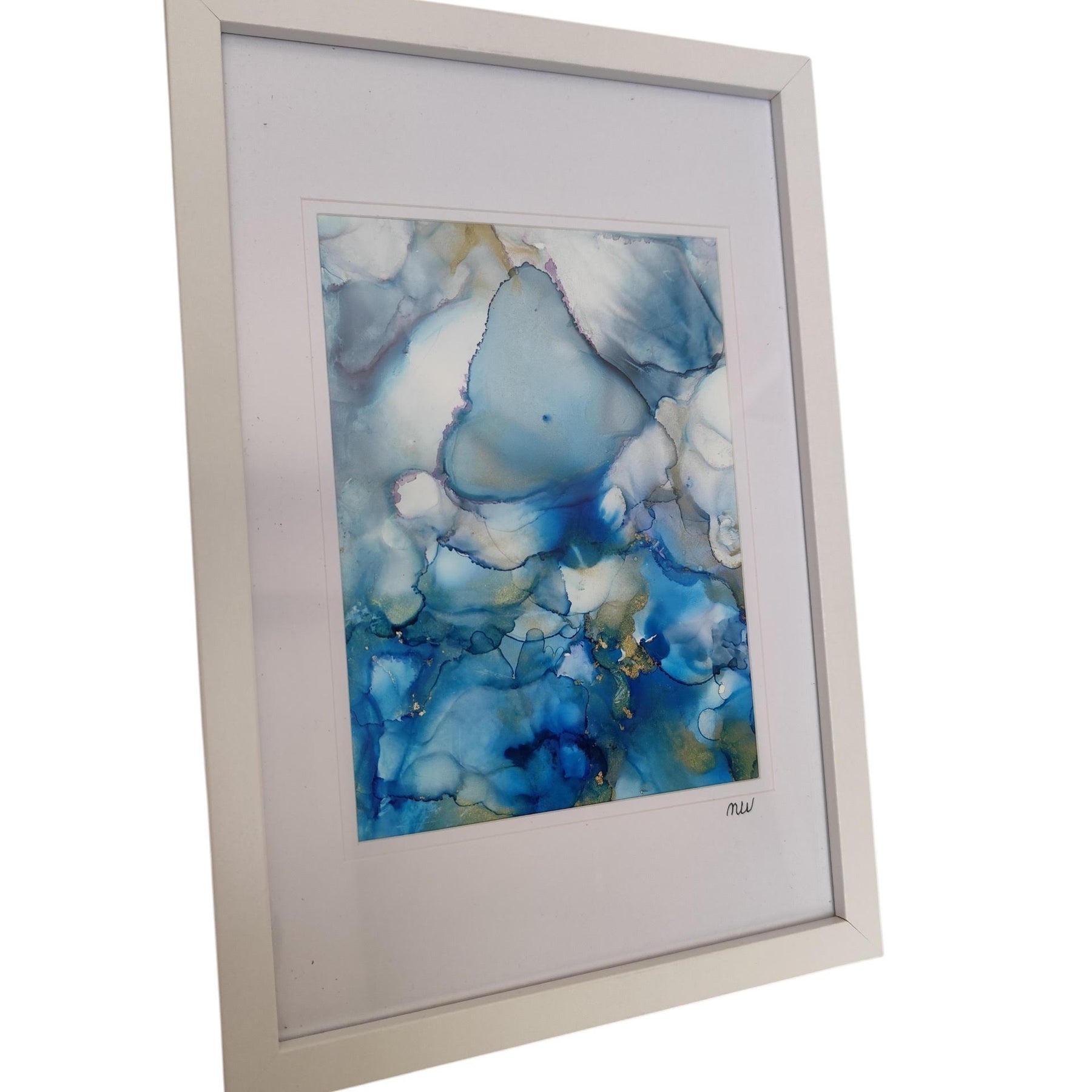 Blue Alcohol Ink Painting – Framed Wall Art
