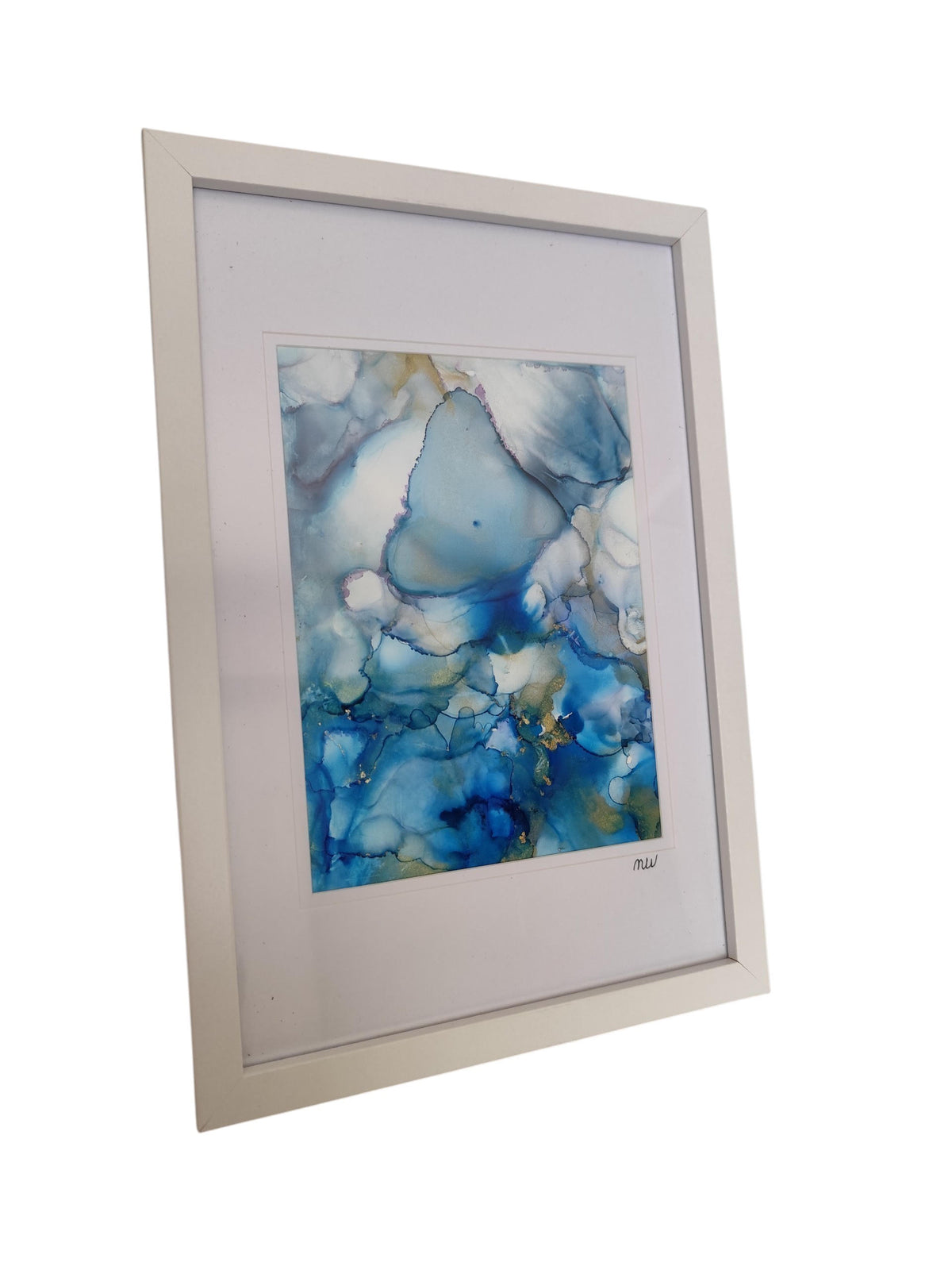 Blue Alcohol Ink Painting – Framed Wall Art