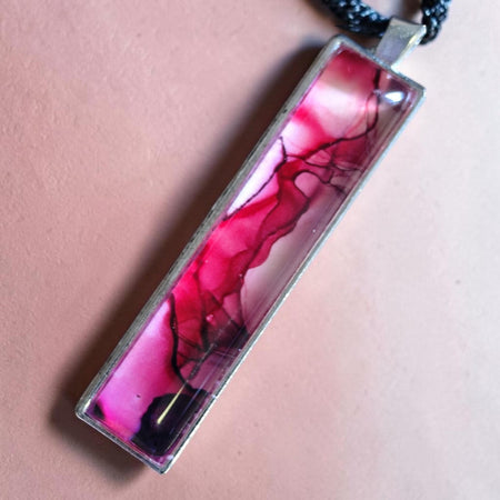 Red Alcohol Ink Pendant Necklace, Wearable Original Painting