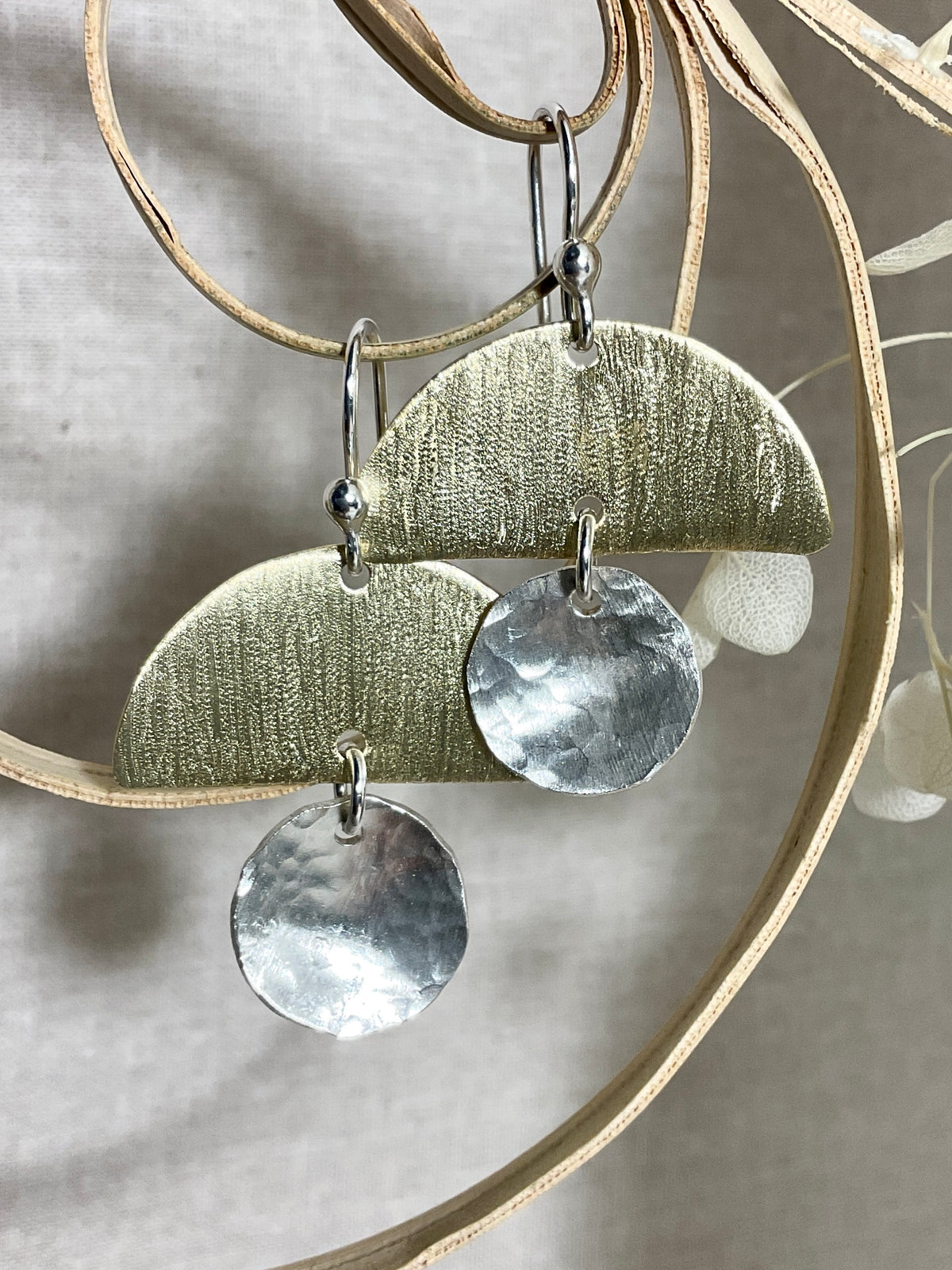 Brass and argentium silver earrings. Handmade