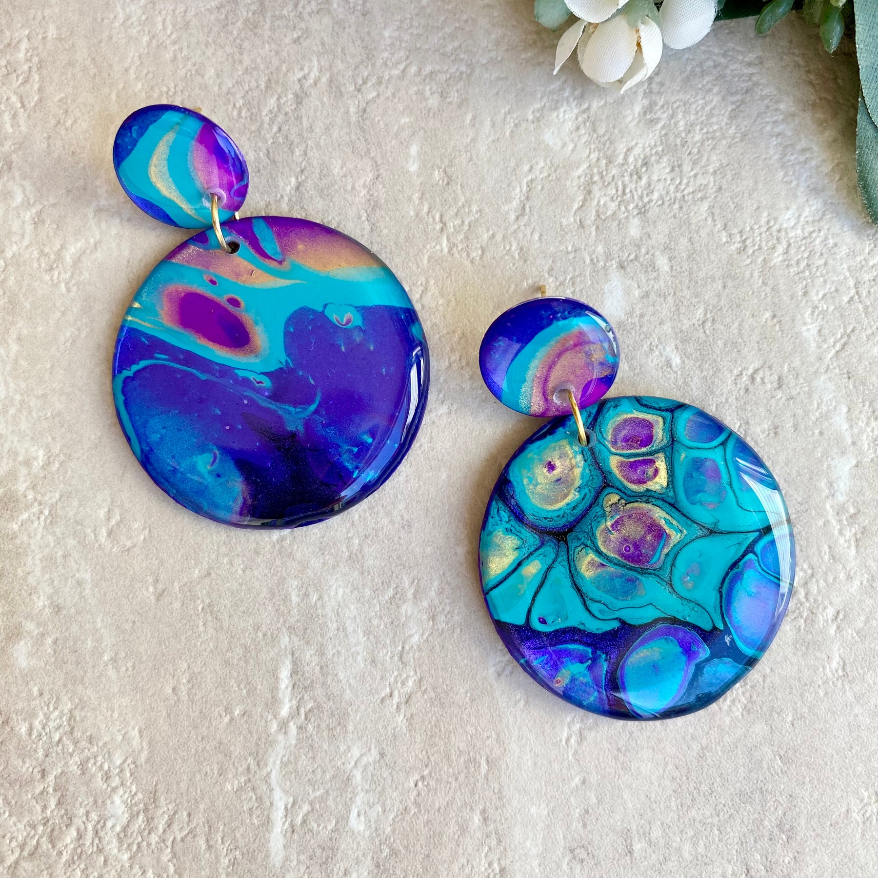 Turquoise Purple Stud Dangle Earrings