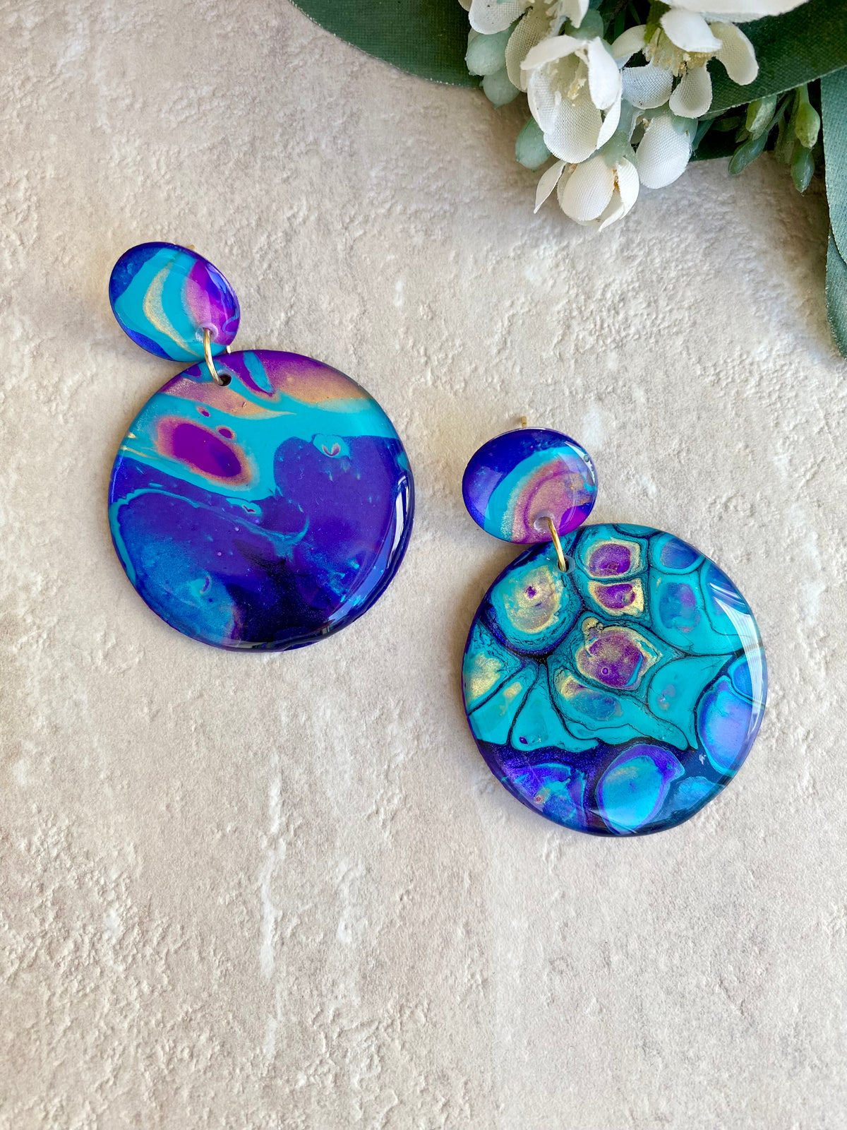 Turquoise Purple Stud Dangle Earrings