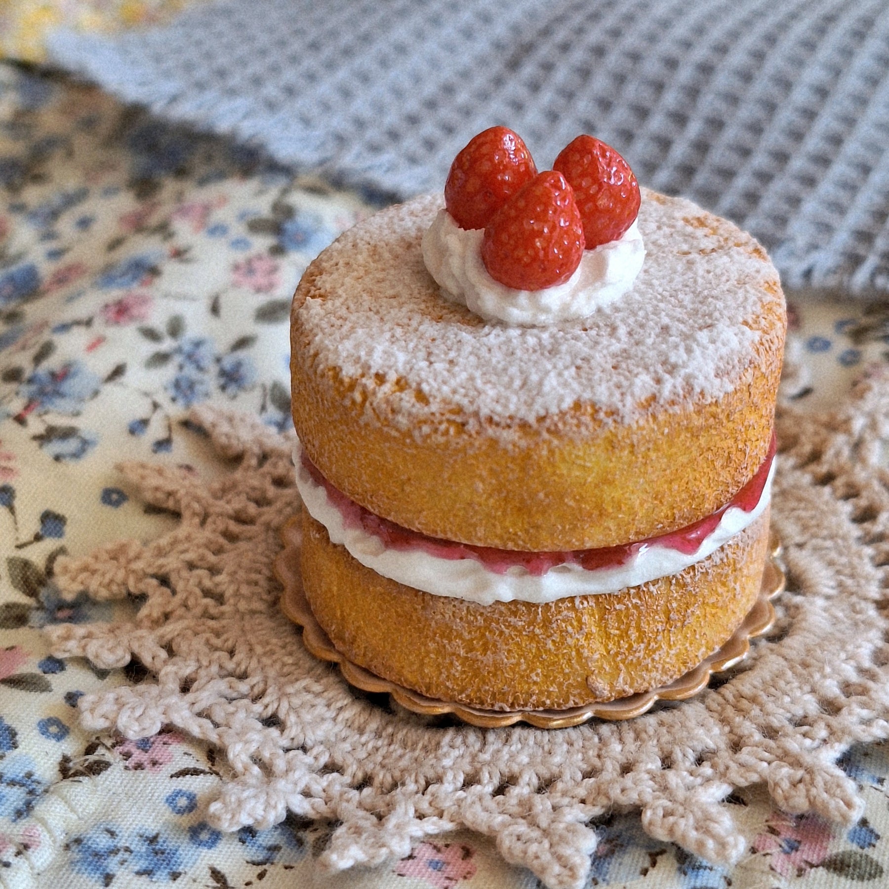 Victoria Sponge Cake (with mini crochet doily)