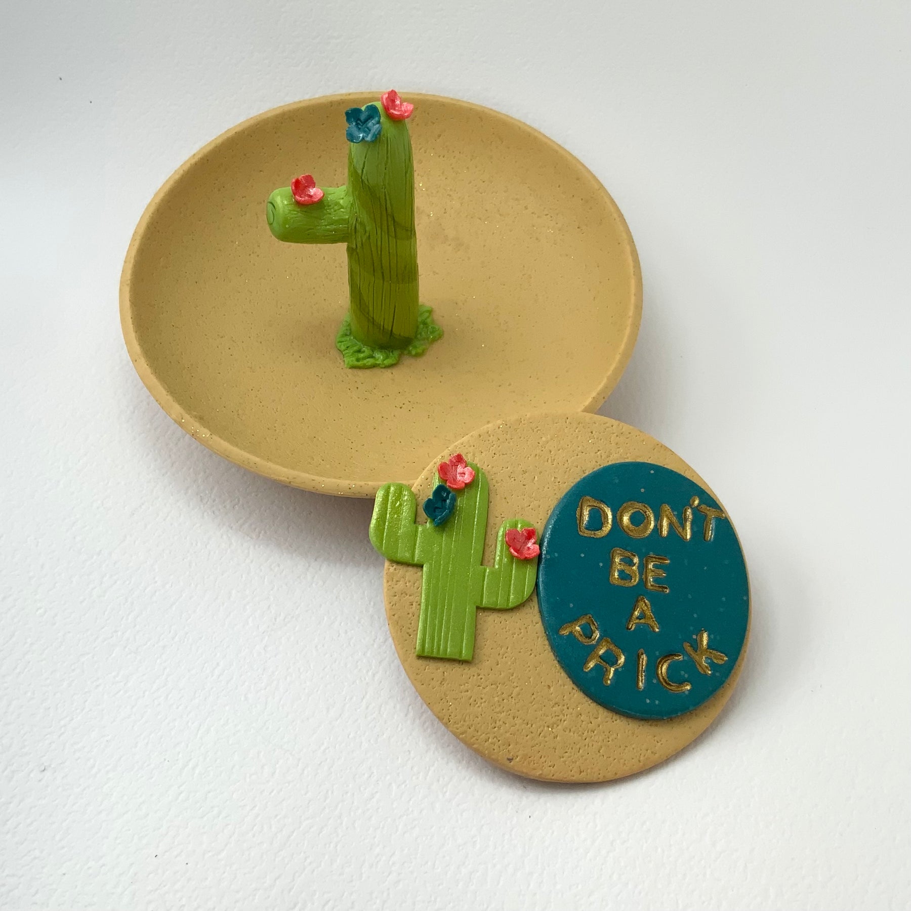 A PRICKLY REMINDER | Cactus Trinket Dish & Magnet Gift Set | Handmade Polymer Clay Set